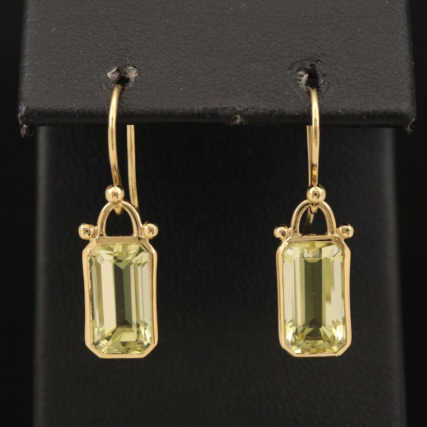 18K Citrine Rectangular Dangle Earrings