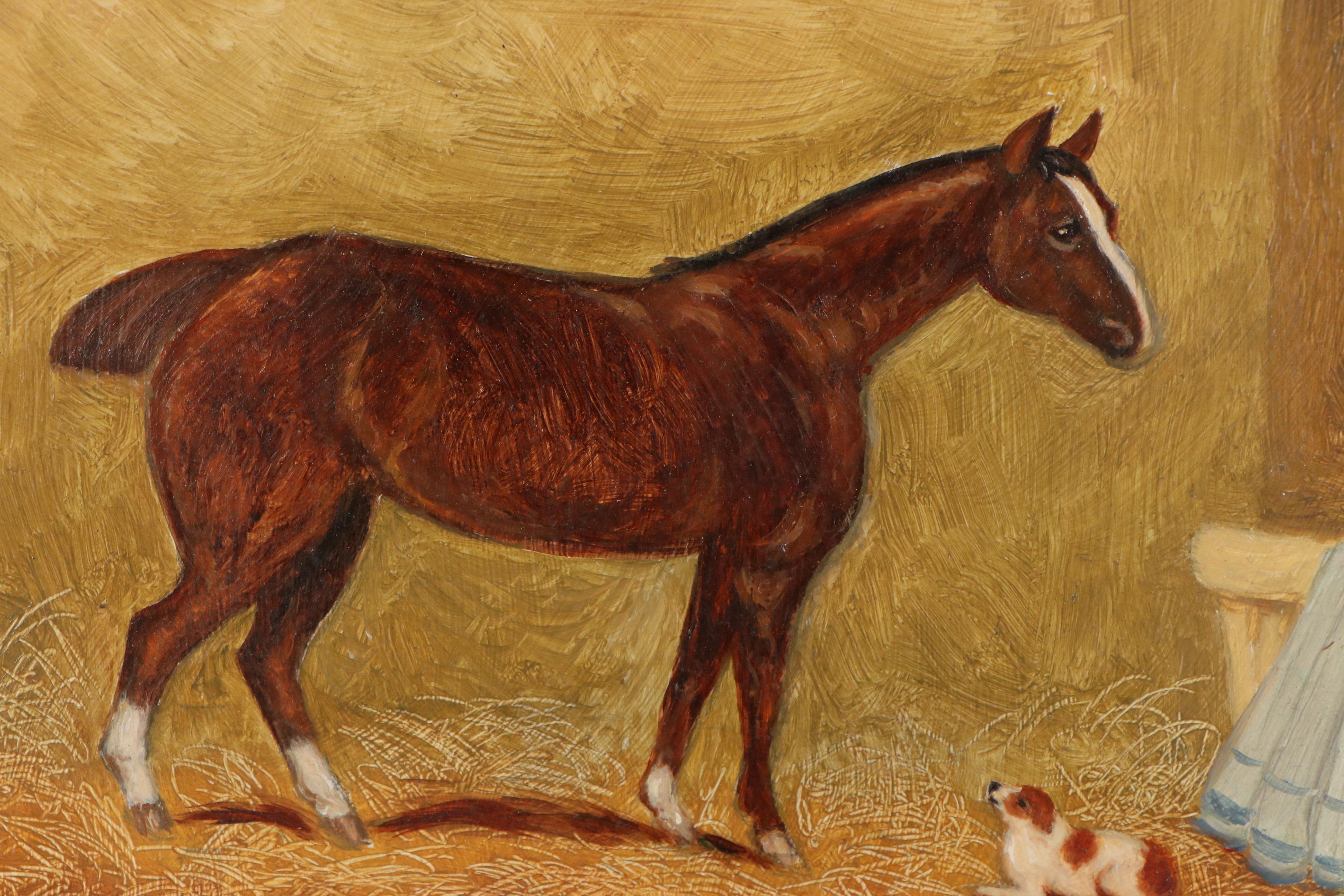 Henry Percy Oil Painting of Horse and Dog, Early 20th Century