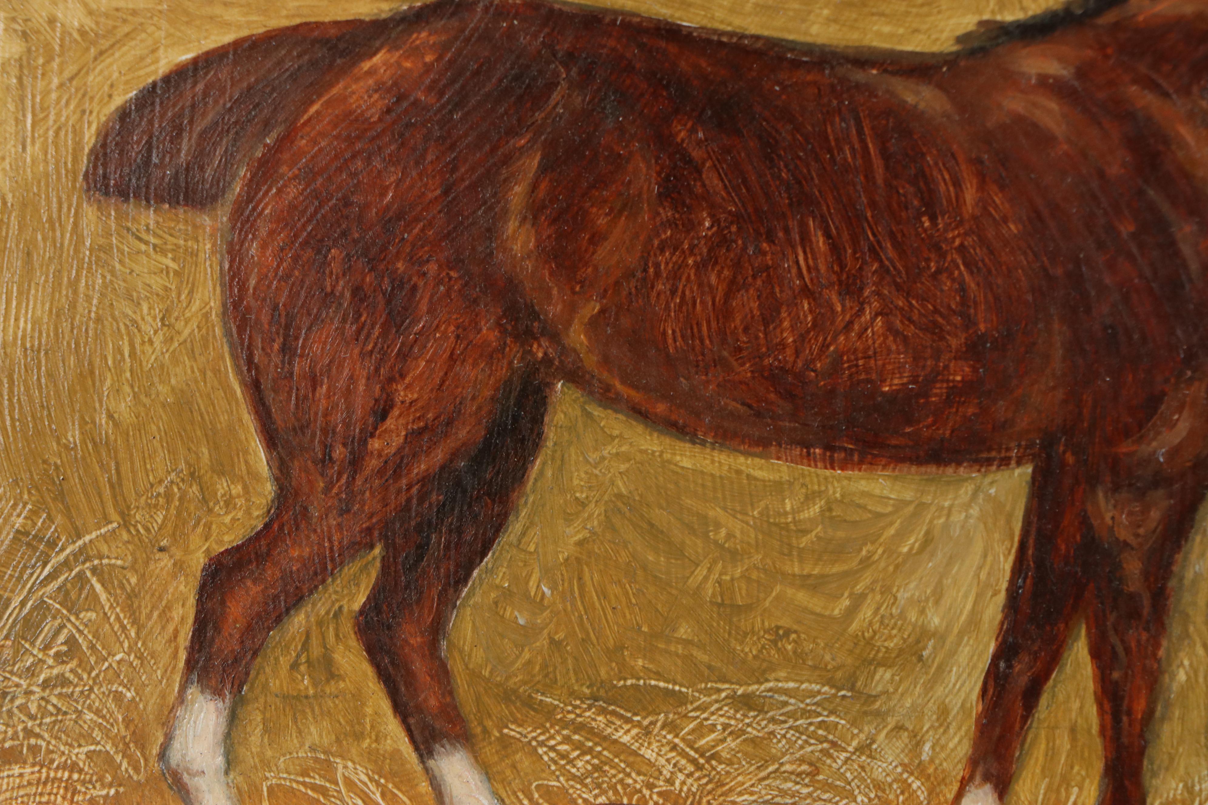 Henry Percy Oil Painting of Horse and Dog, Early 20th Century