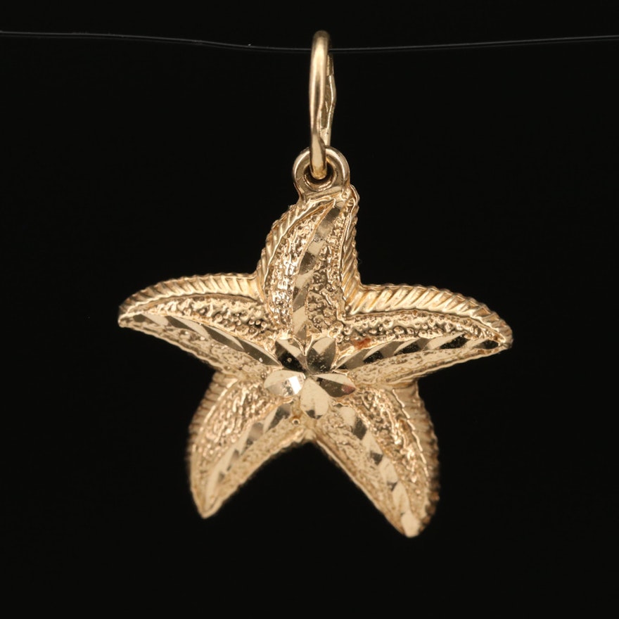 14K Starfish Pendant with Diamond Cut Accents