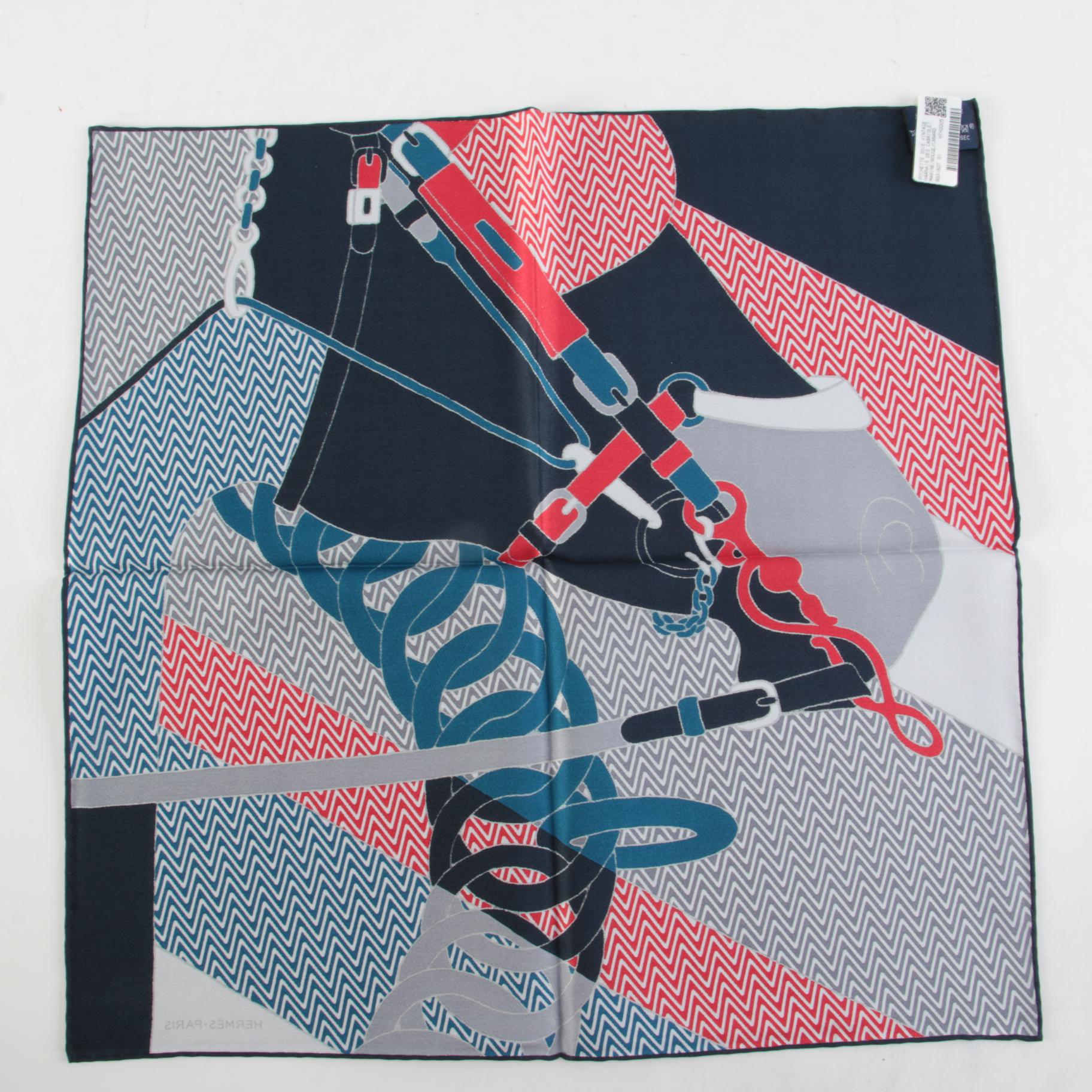 Hermès "Harnais de Cabriolet" Pochette 45 Silk Pocket Square