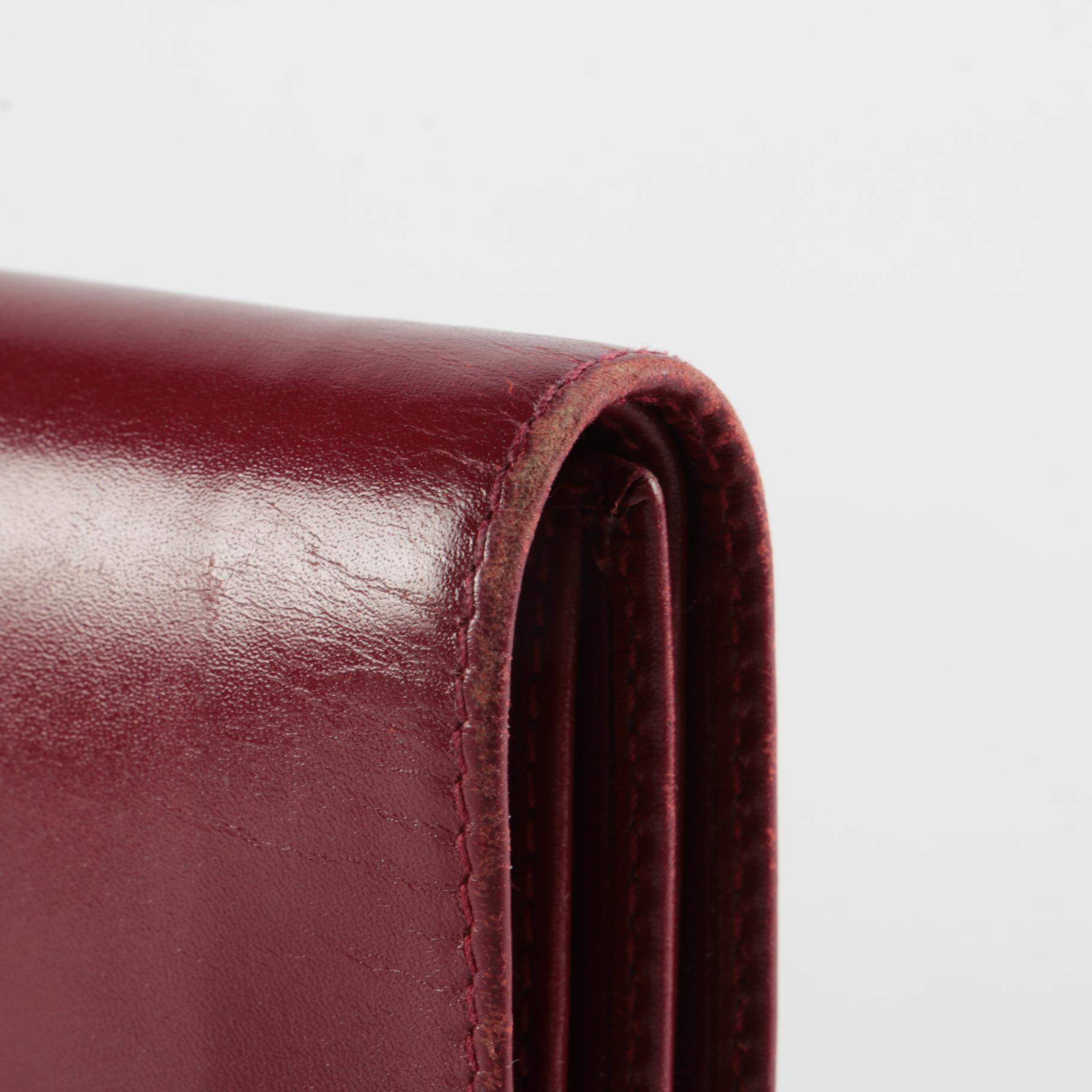 Prada Burgundy Buckle Flap Wallet in Vitello Chic Leather, Late 20th Century