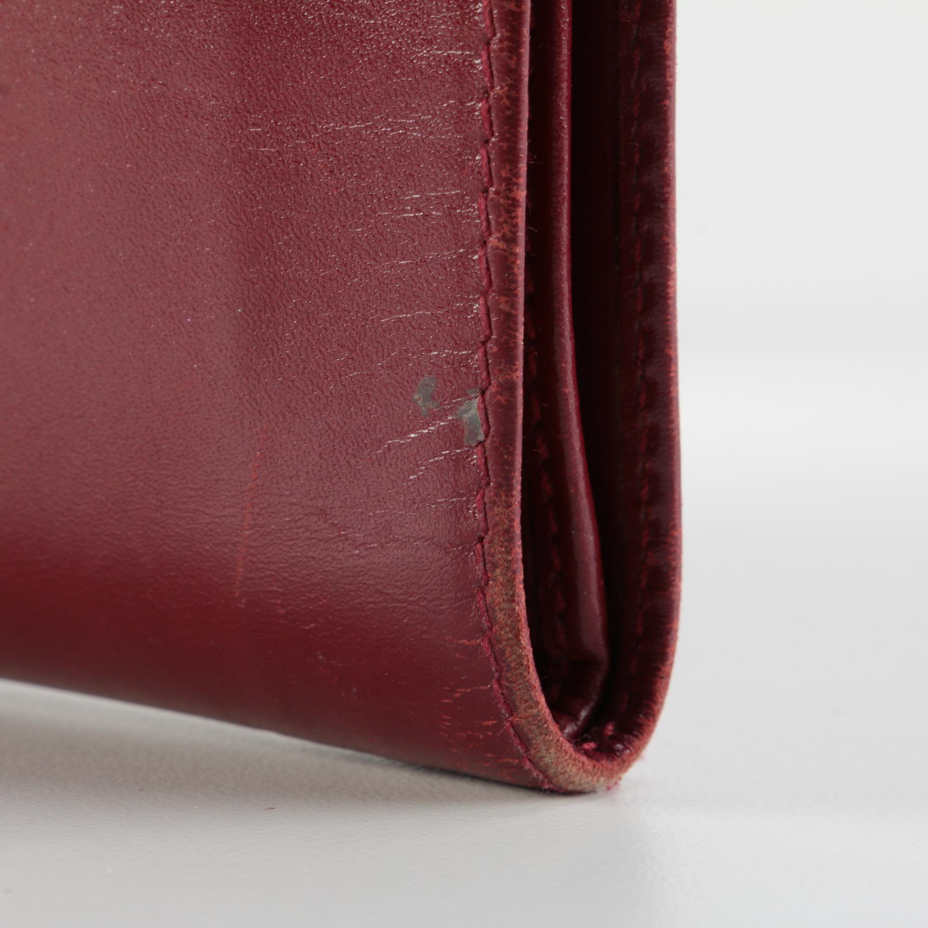 Prada Burgundy Buckle Flap Wallet in Vitello Chic Leather, Late 20th Century