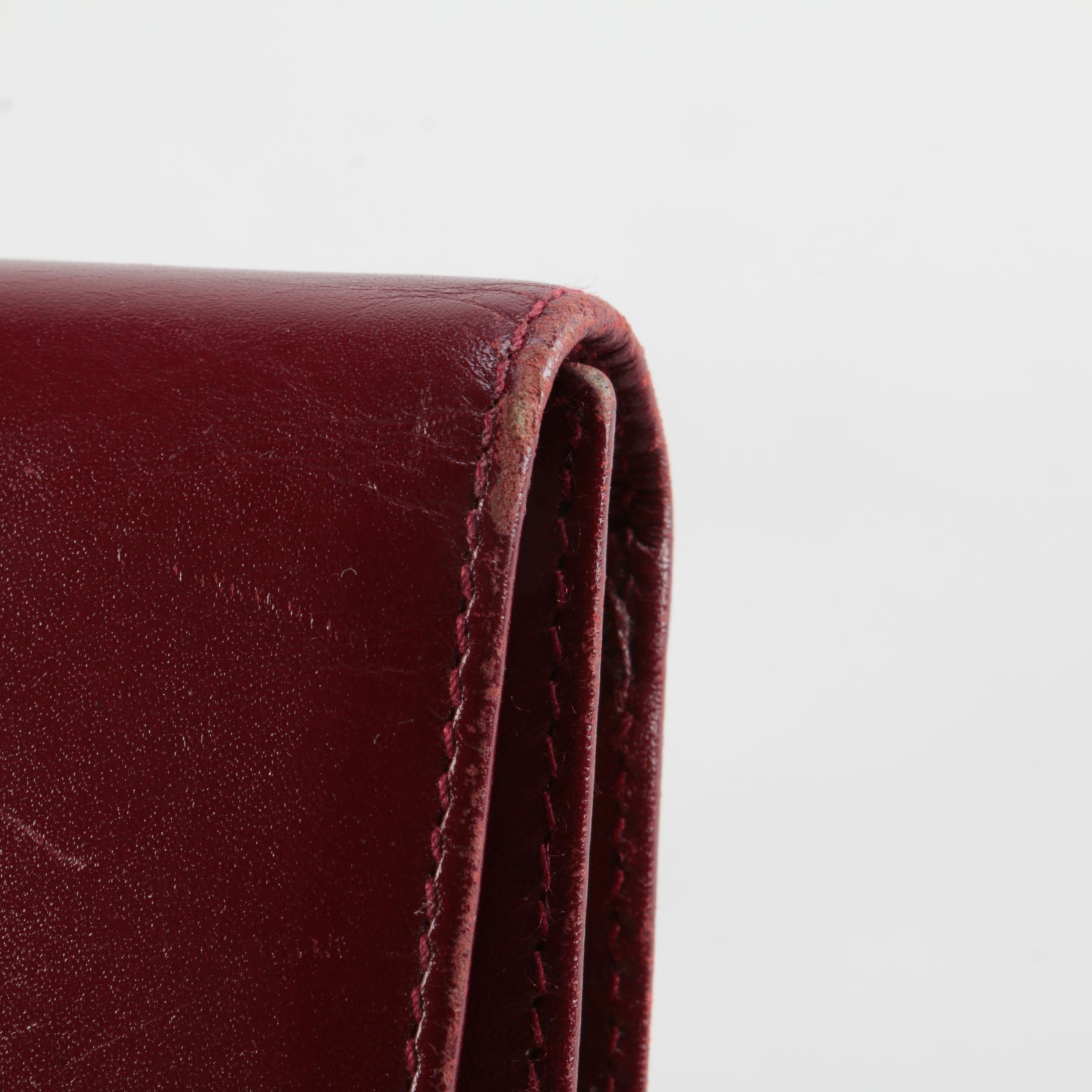 Prada Burgundy Buckle Flap Wallet in Vitello Chic Leather, Late 20th Century