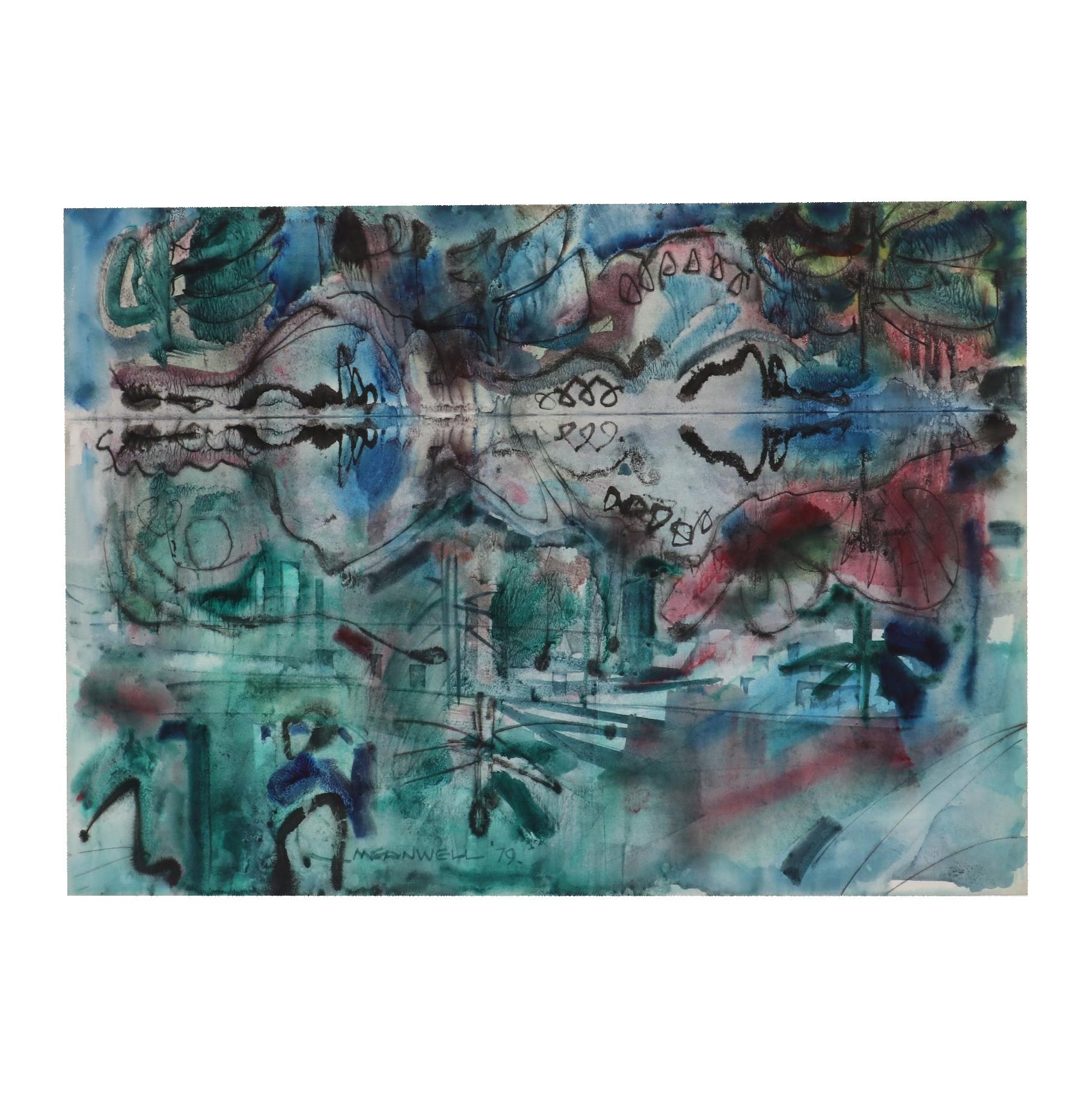 Jack Meanwell Abstract Watercolor Painting, 1979