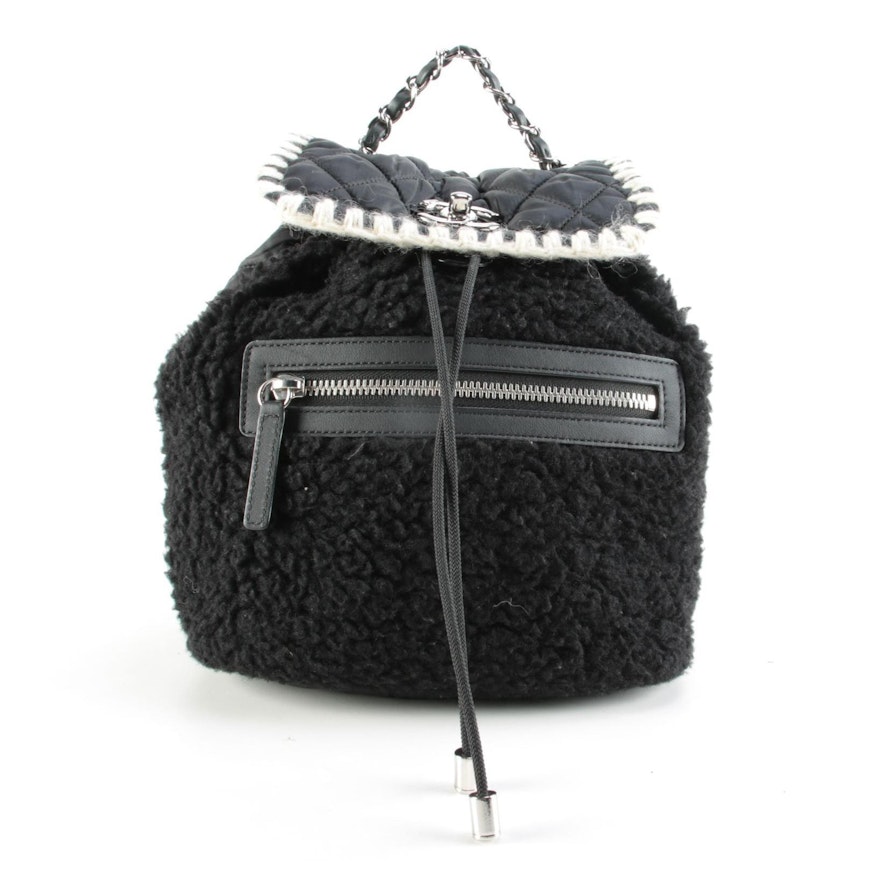 Chanel Small Coco Neige Backpack Purse in Shearling and Quilted Nylon