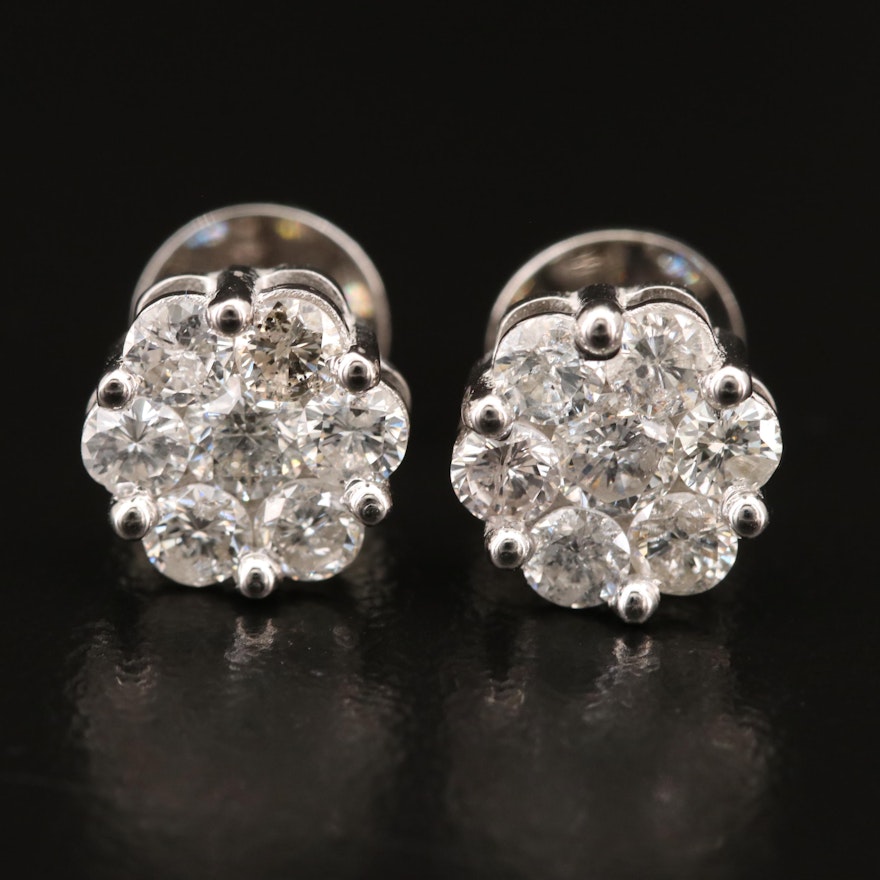 10K 1.40 CTW Diamond Cluster Earrings