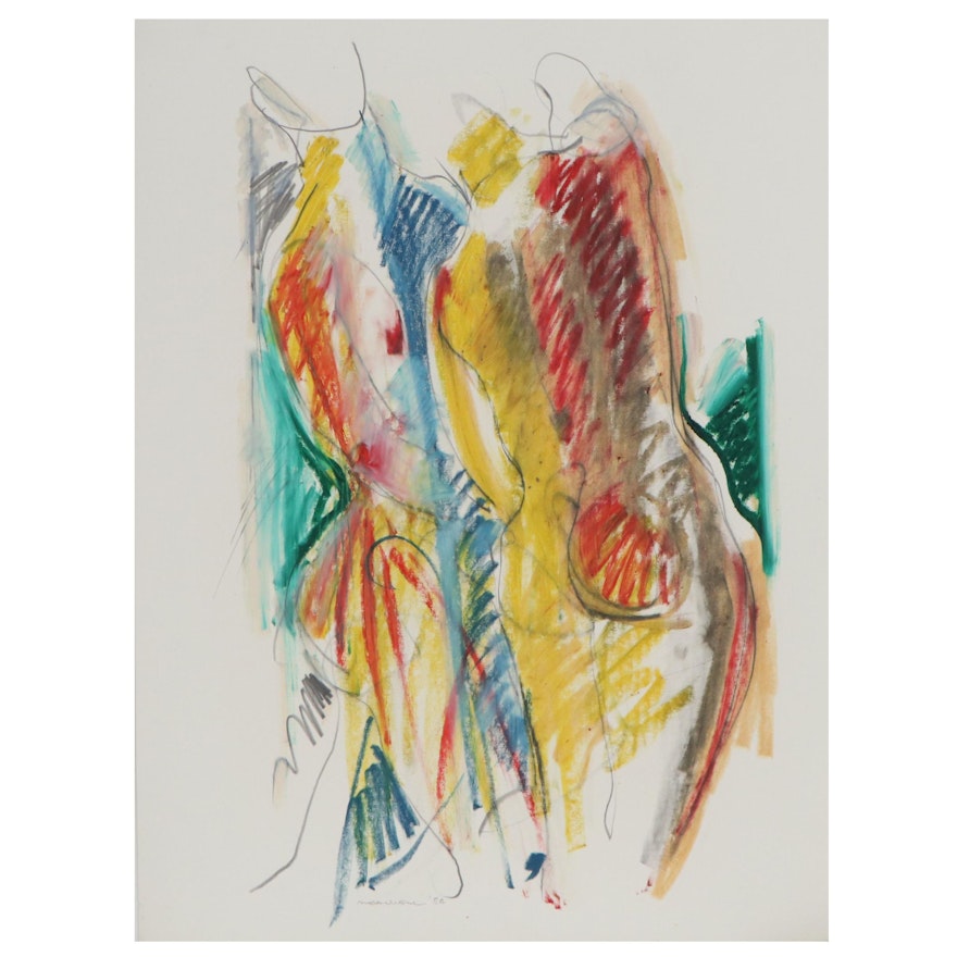 Jack Meanwell Abstract Pastel Drawing, 1984