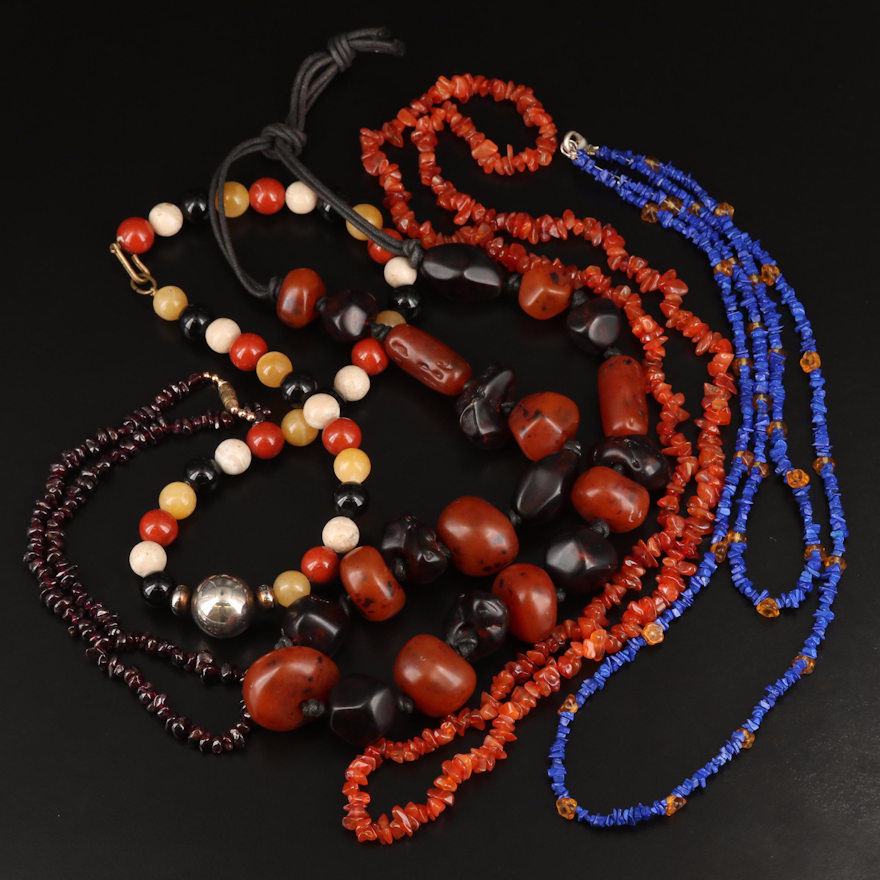 Beaded Garnet, Agate, Resin and Lapis Lazuli Necklace Selection