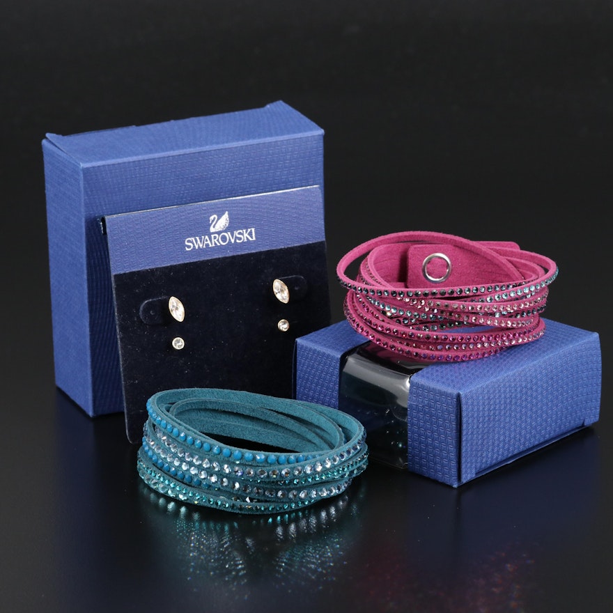 Swarovski Crystal Suede Wrap Bracelets and "Harley" Earring Set