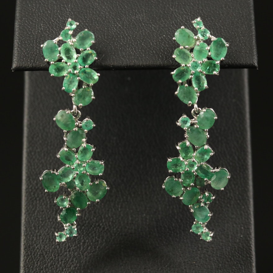 Sterling Silver Emerald Cluster Dangle Earrings