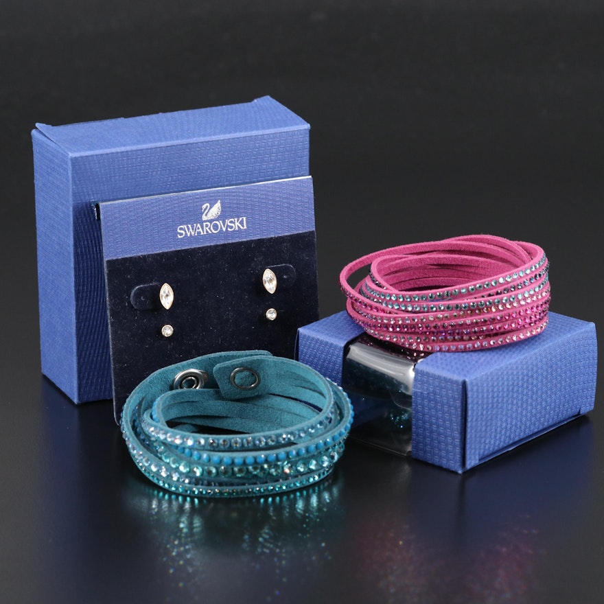 Swarovski Crystal Suede Wrap Bracelets and "Harley" Stud Earrings
