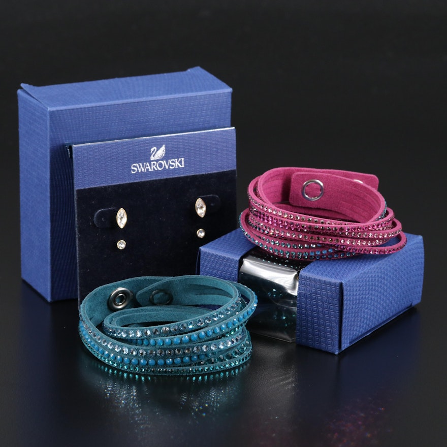 Swarovski Crystal Suede Wrap Bracelets and "Harley" Earring Set