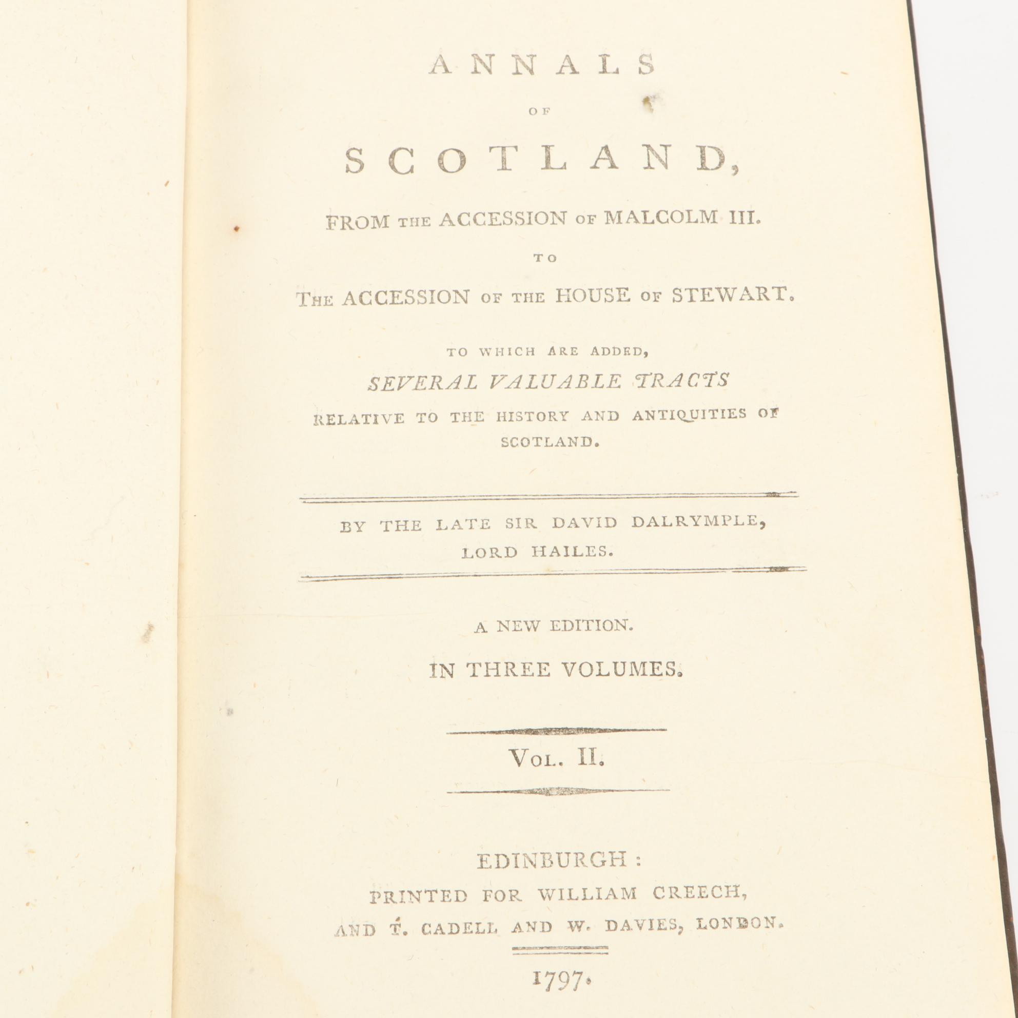 Complete "Annals of Scotland" Three-Volume Set by David Dalrymple, 1797