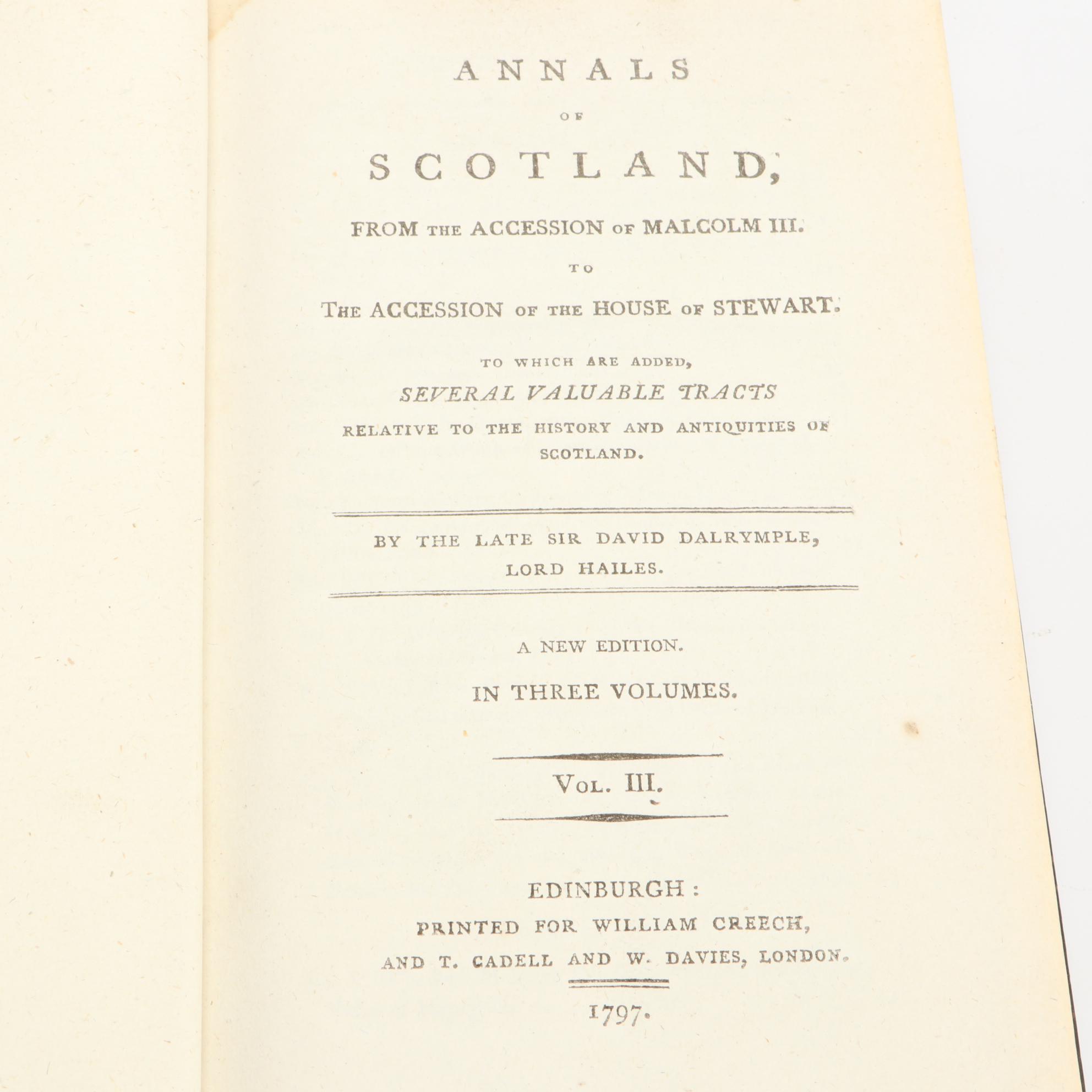 Complete "Annals of Scotland" Three-Volume Set by David Dalrymple, 1797