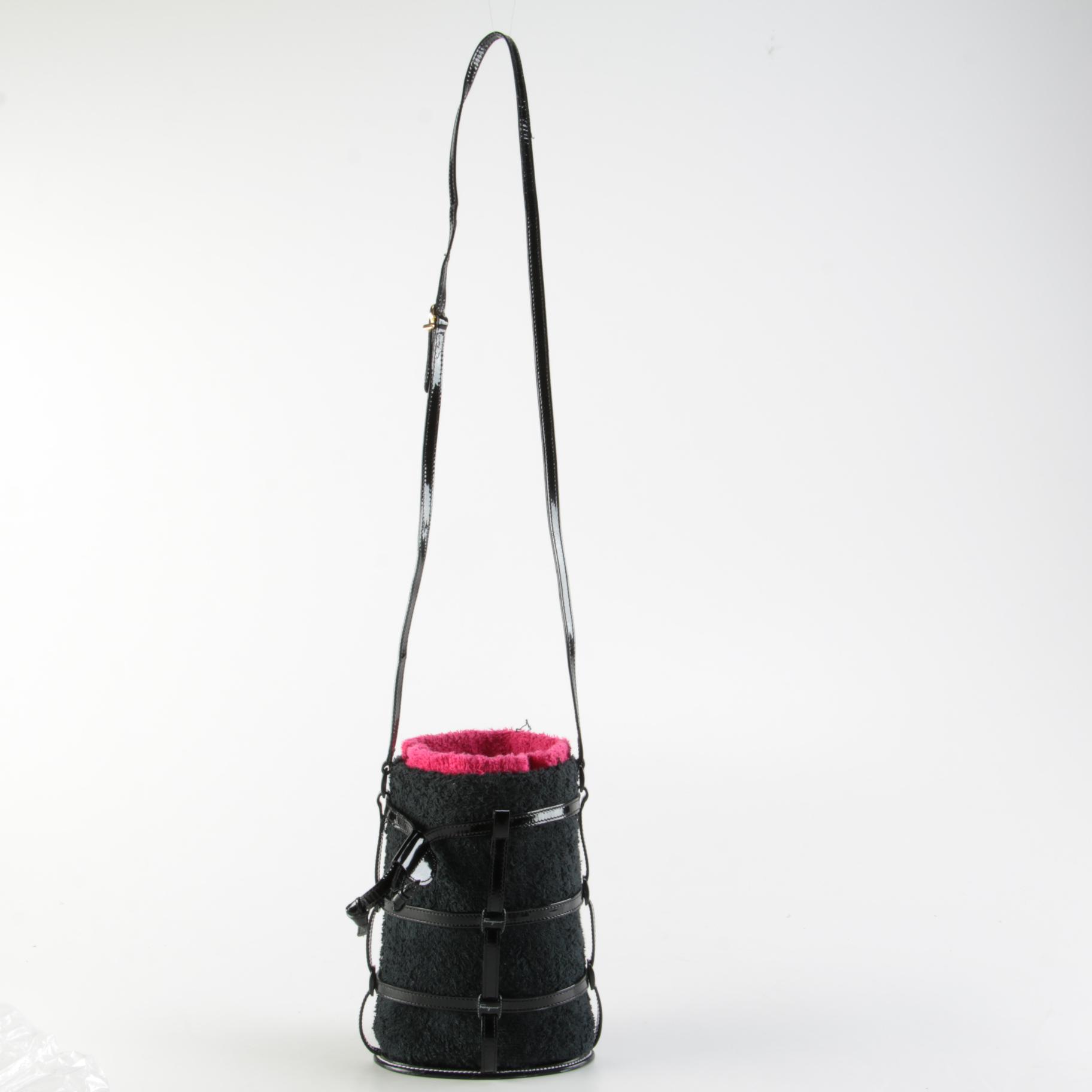 Salvatore Ferragamo Black/Magenta Terry Cloth Cage Bucket Bag