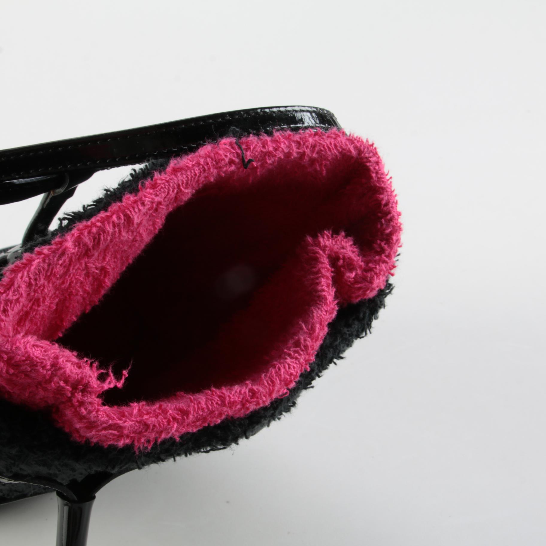 Salvatore Ferragamo Black/Magenta Terry Cloth Cage Bucket Bag