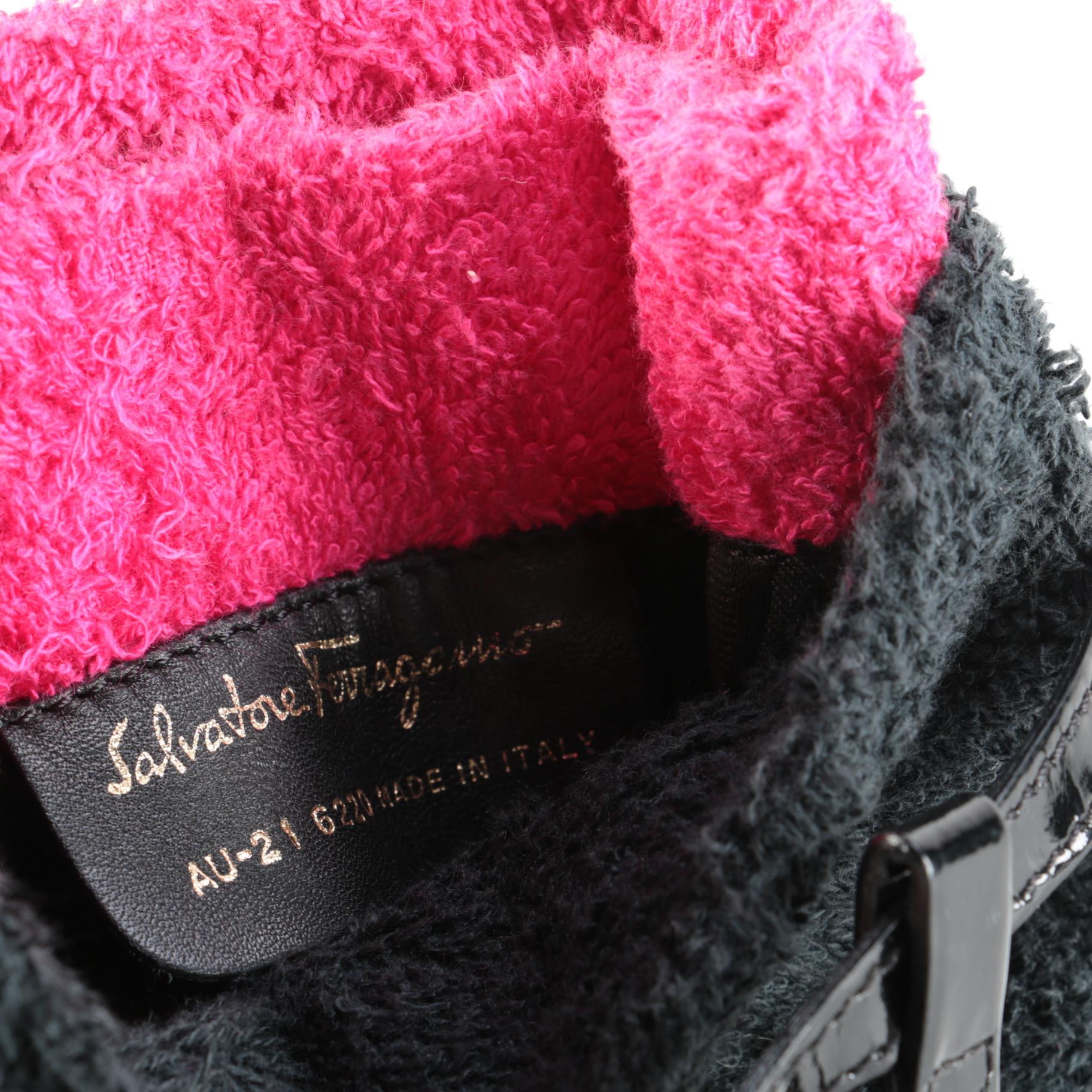 Salvatore Ferragamo Black/Magenta Terry Cloth Cage Bucket Bag