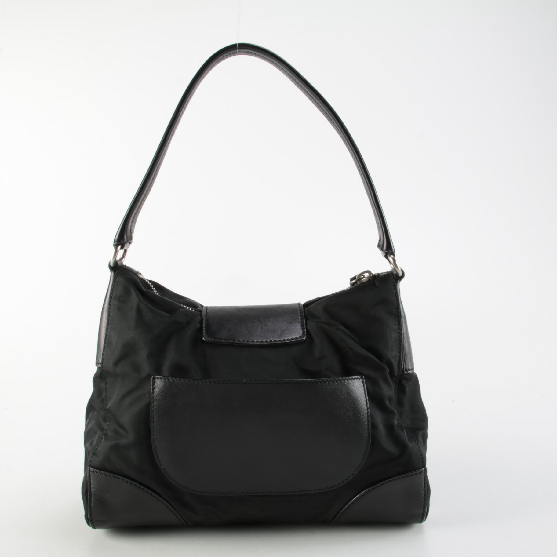 Prada Black Tessuto and Leather Hobo Shoulder Bag