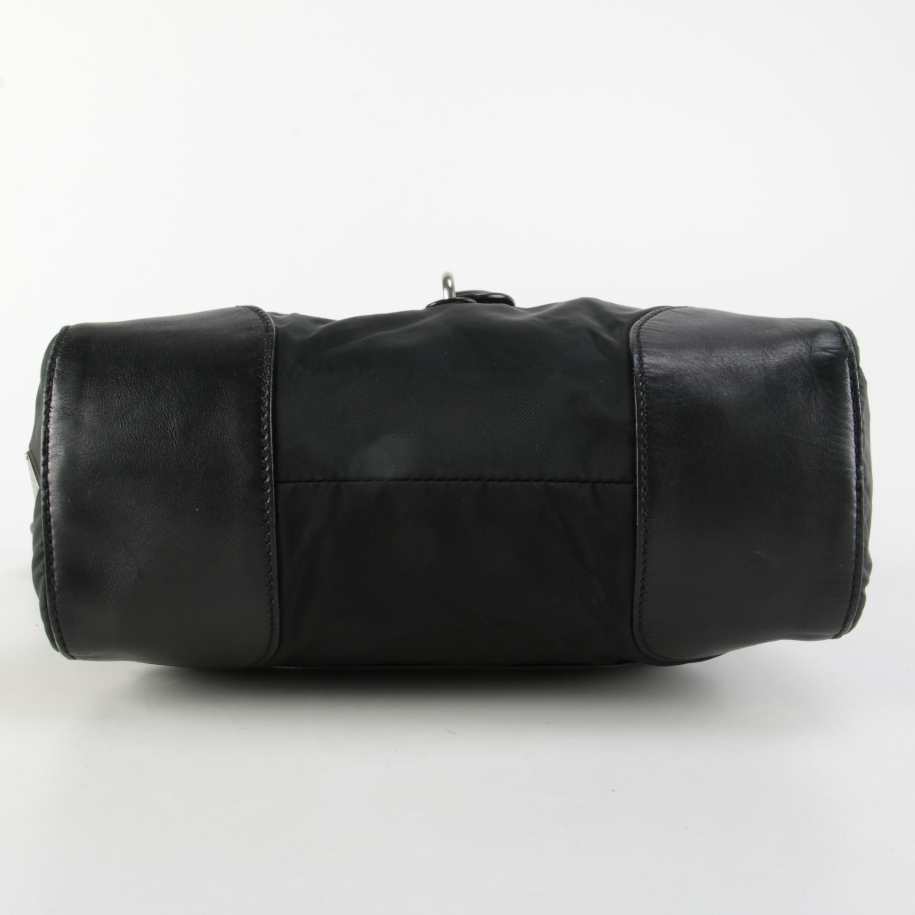 Prada Black Tessuto and Leather Hobo Shoulder Bag
