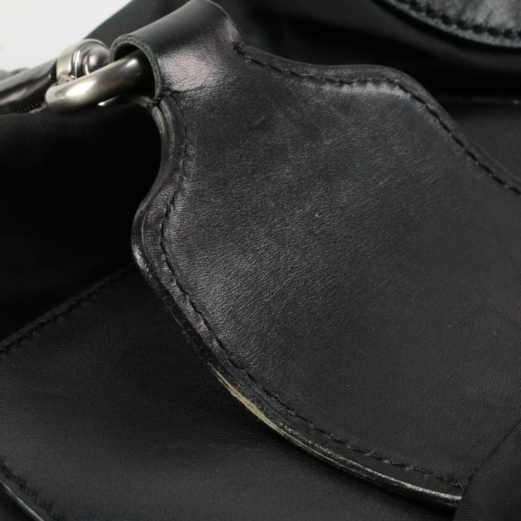 Prada Black Tessuto and Leather Hobo Shoulder Bag