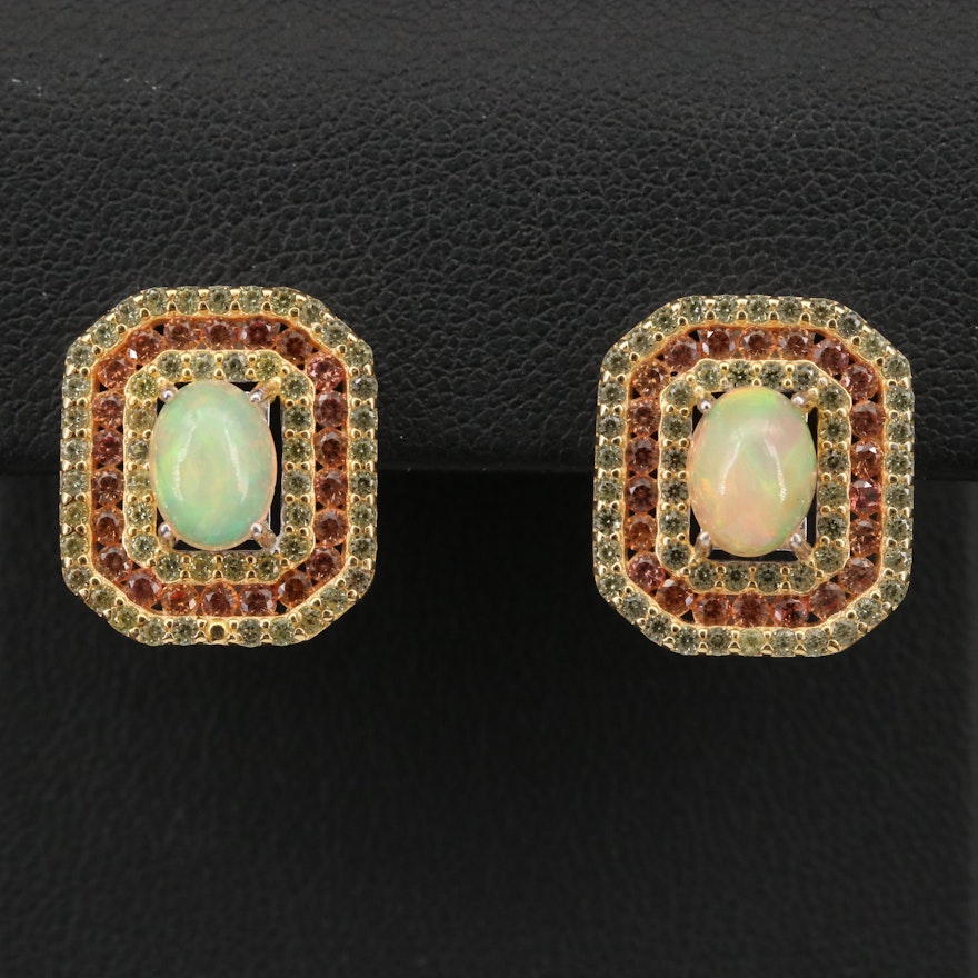 Sterling Silver Opal and Topaz Earrings