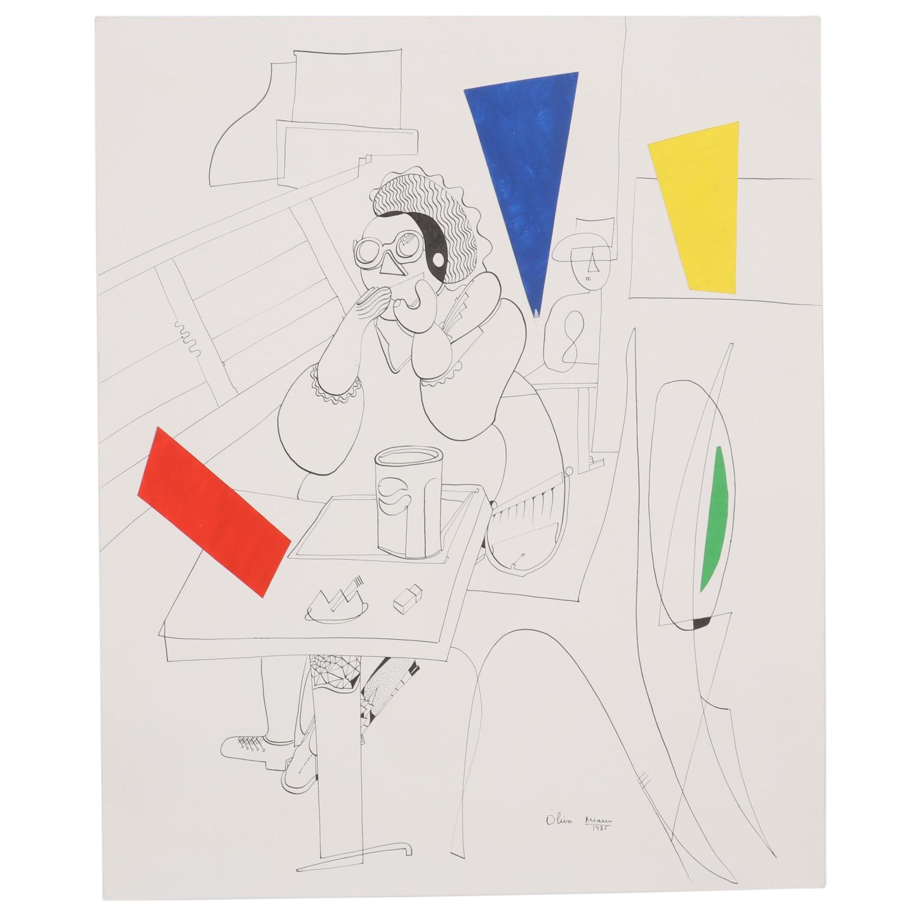 Eduardo Oliva Figural Ink Drawing, 1985