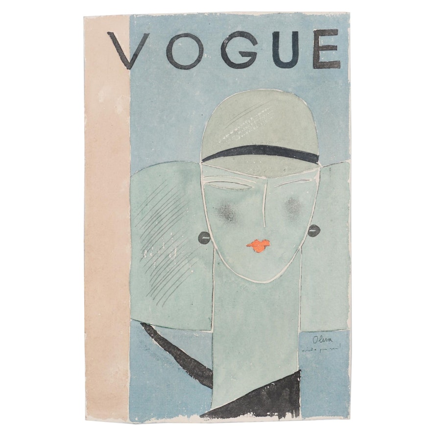 Eduardo Oliva Watercolor Fashion Illustration "Vogue," Late 20th Century