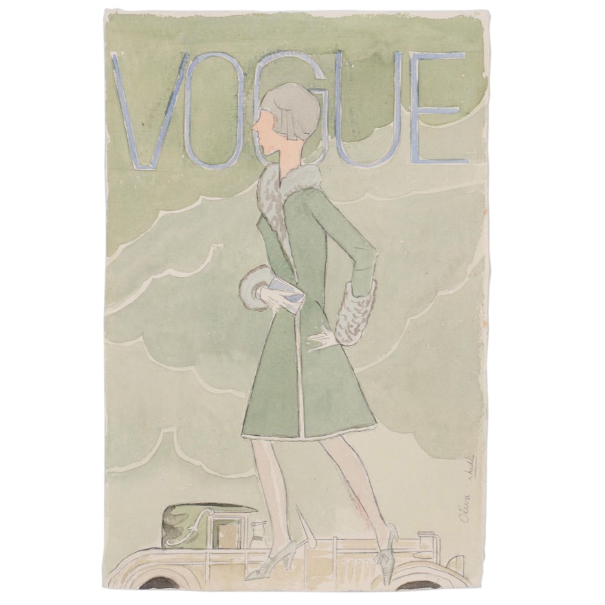 Eduardo Oliva Watercolor Fashion Illustration "Vogue," Late 20th Century