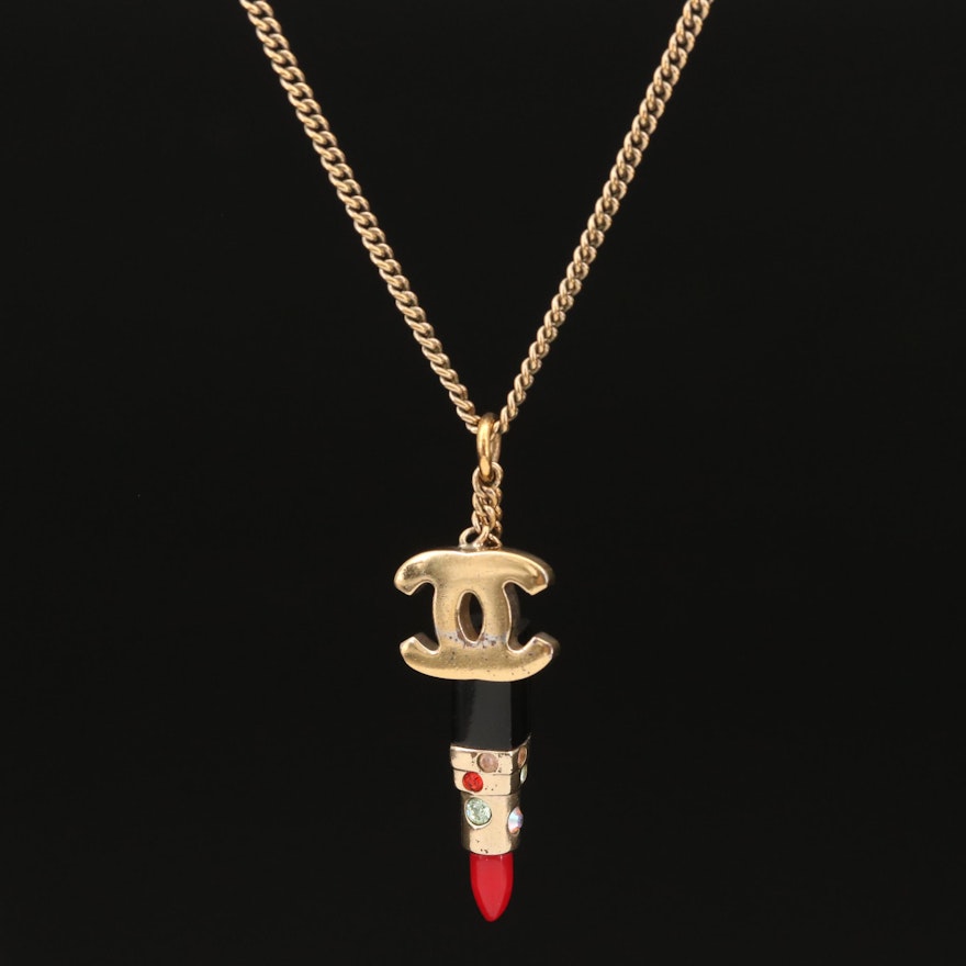 Chanel 2004 Autumn "Lipstick and Logo" Rhinestone Necklace