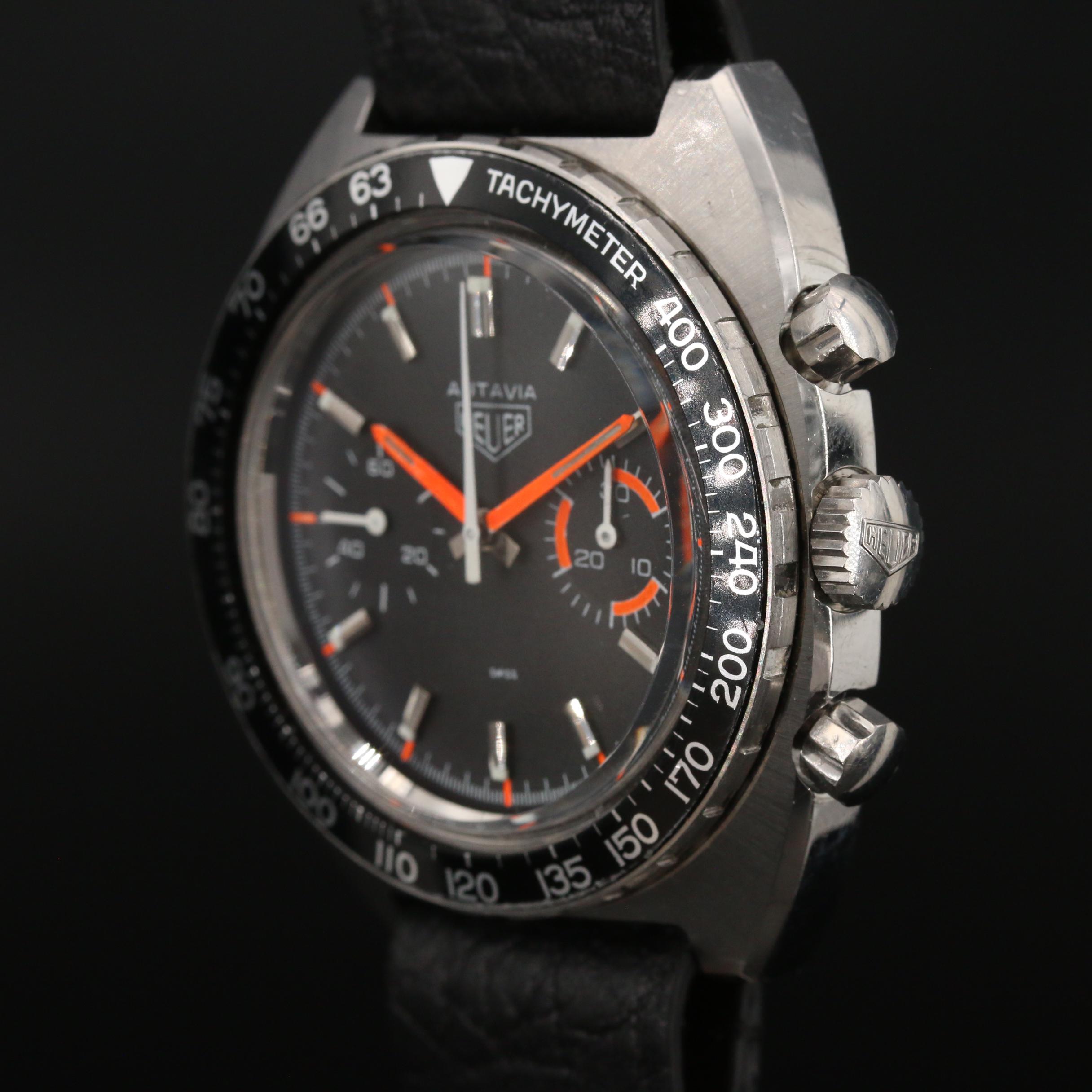 Vintage Heuer Autavia 73363 Chronograph and Stainless Steel Stem Wind Watch