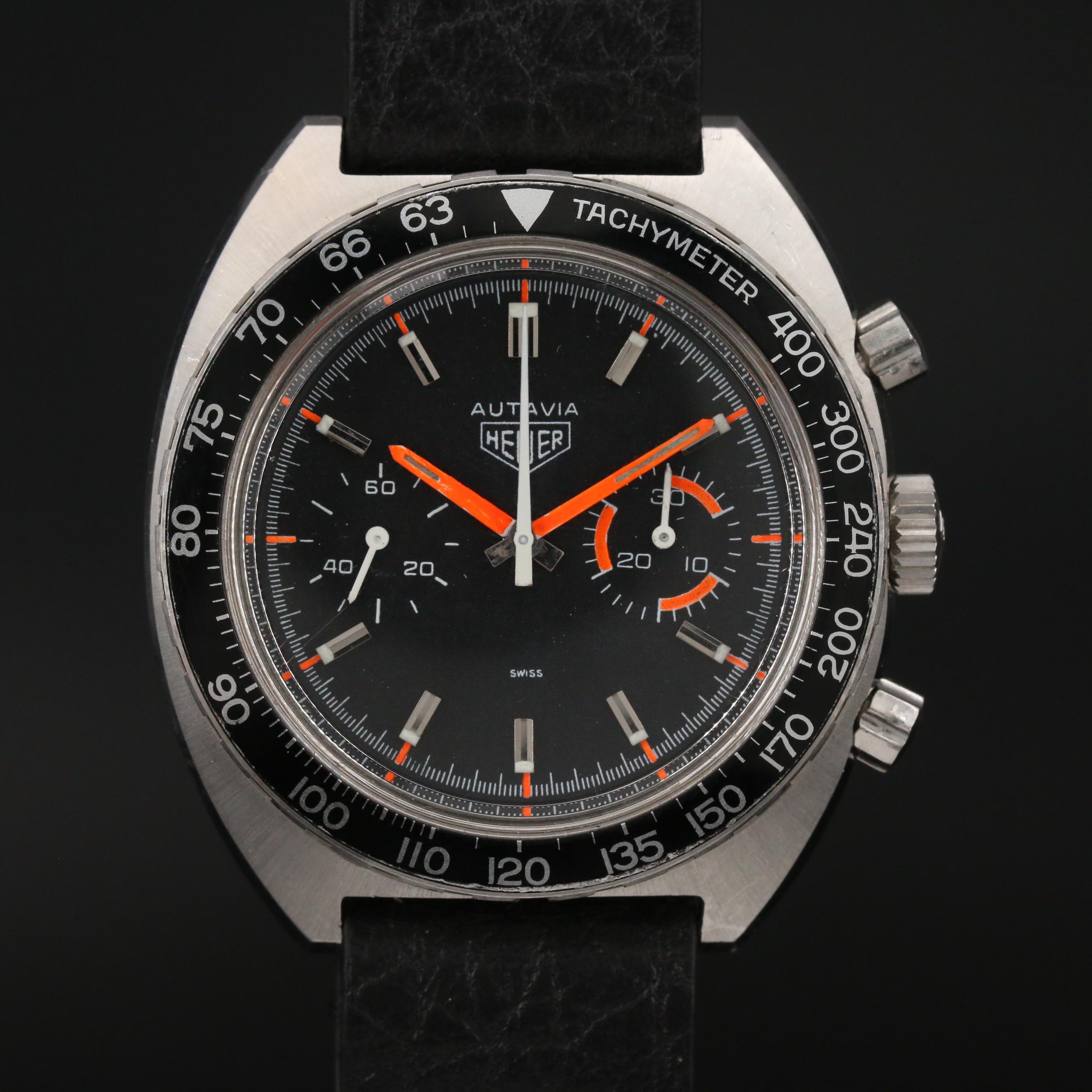 Vintage Heuer Autavia 73363 Chronograph and Stainless Steel Stem Wind Watch