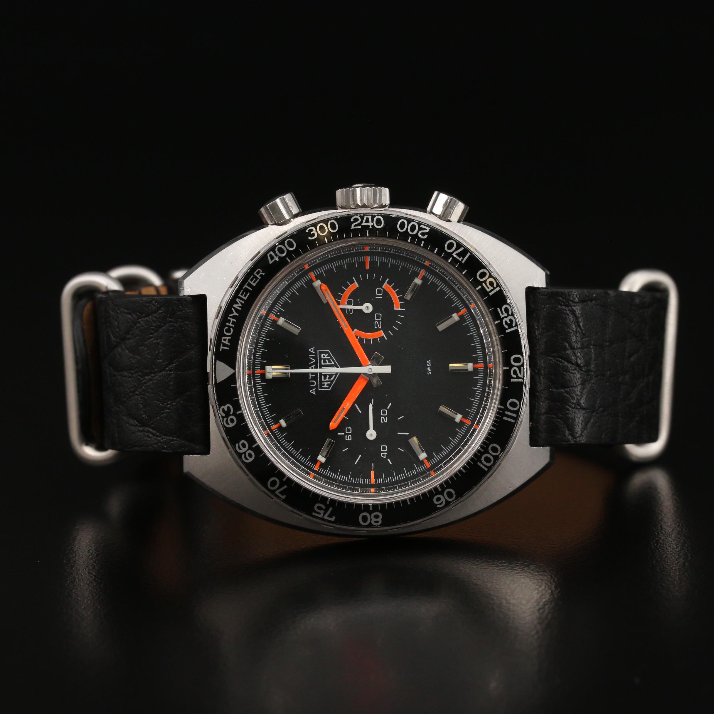 Vintage Heuer Autavia 73363 Chronograph and Stainless Steel Stem Wind Watch