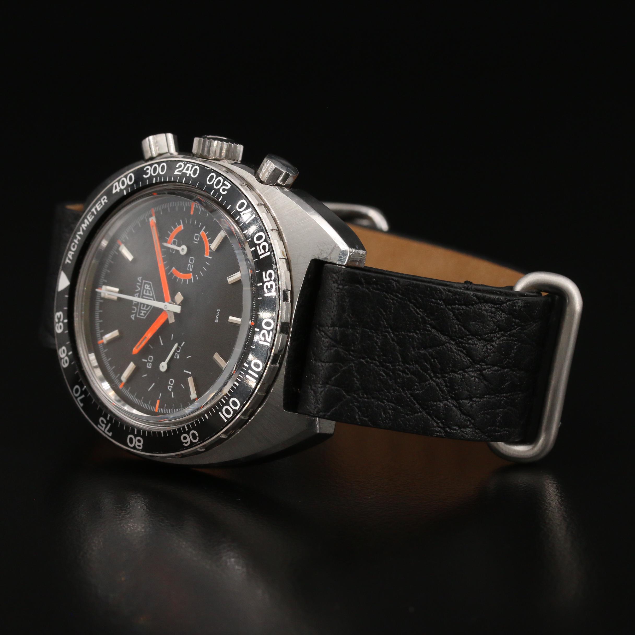 Vintage Heuer Autavia 73363 Chronograph and Stainless Steel Stem Wind Watch