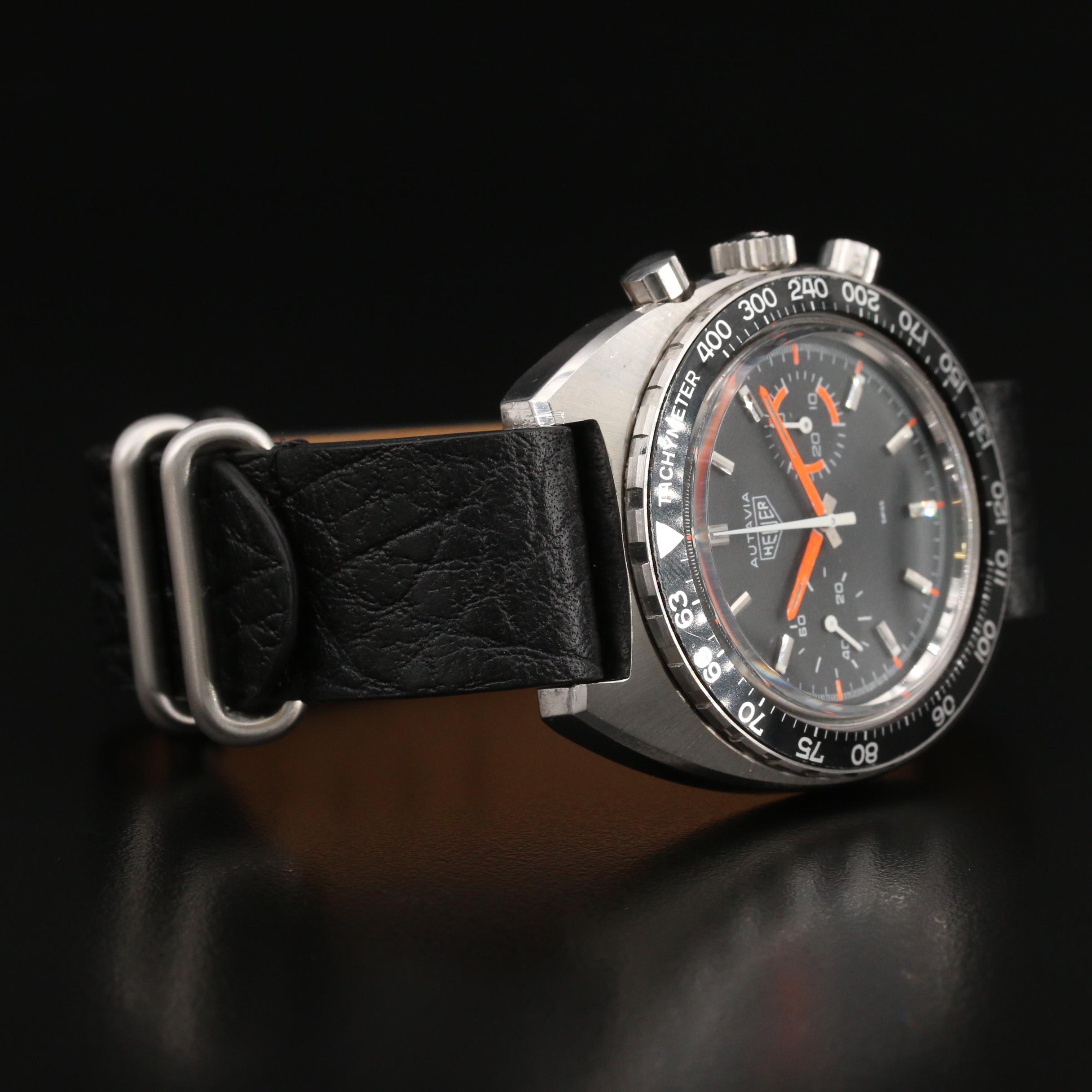 Vintage Heuer Autavia 73363 Chronograph and Stainless Steel Stem Wind Watch