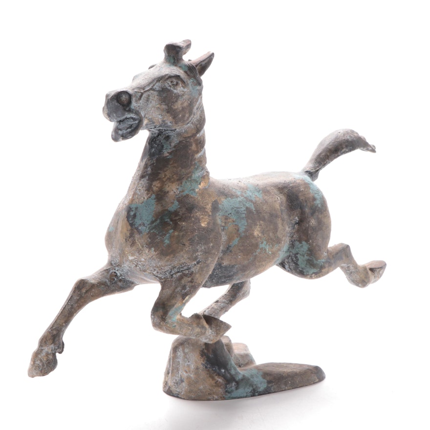 Patinated Cast Metal Sculpture after Han Dynasty "Flying Horse of Gansu"