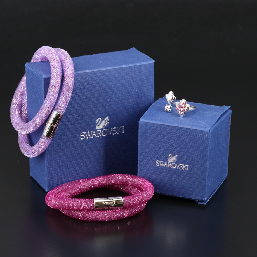Swarovski Jewelry Featuring Stardust Bracelets and Cherie Open Top Ring