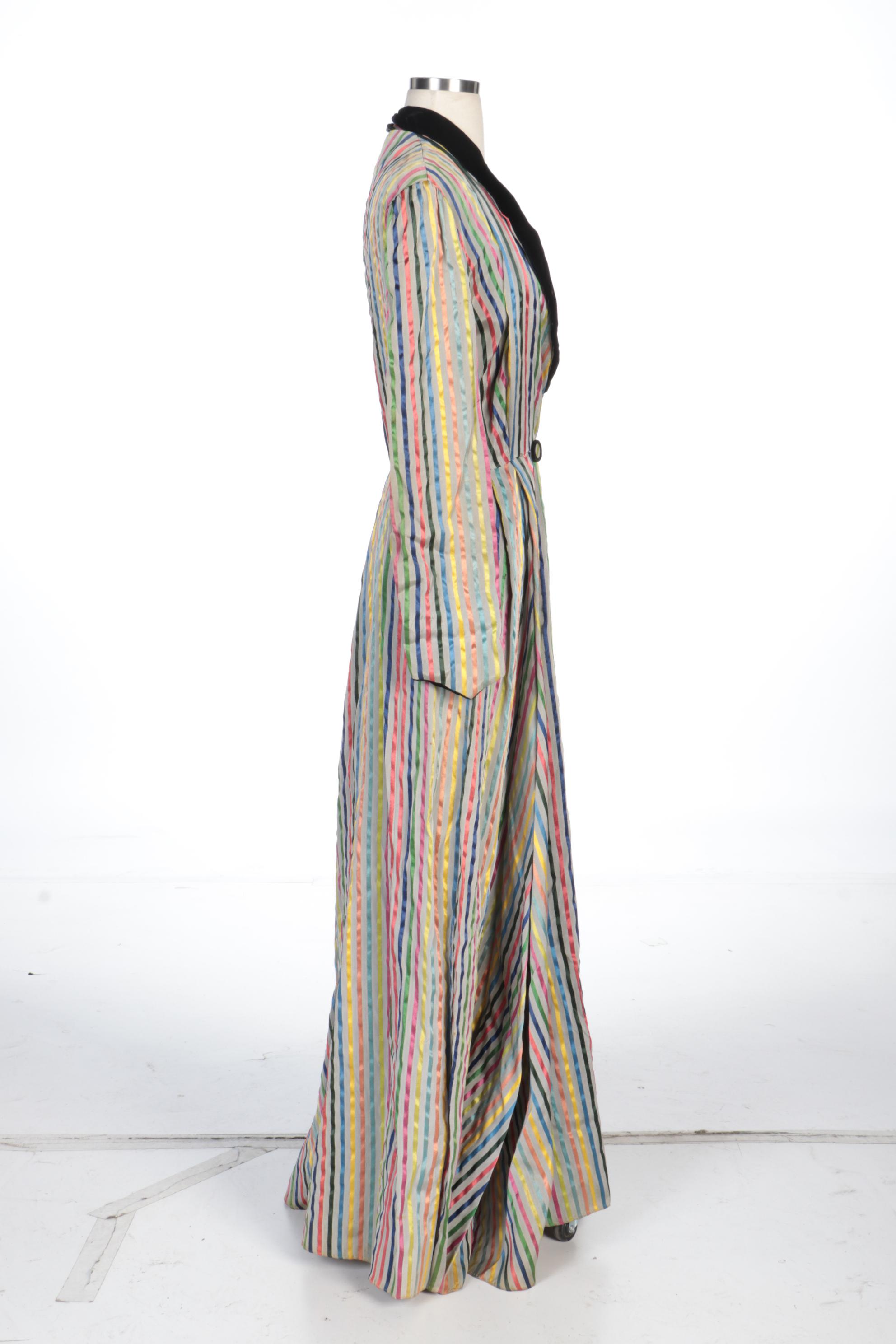 Styled by Dorian Striped Dressing Gown with Black Velvet Lapel