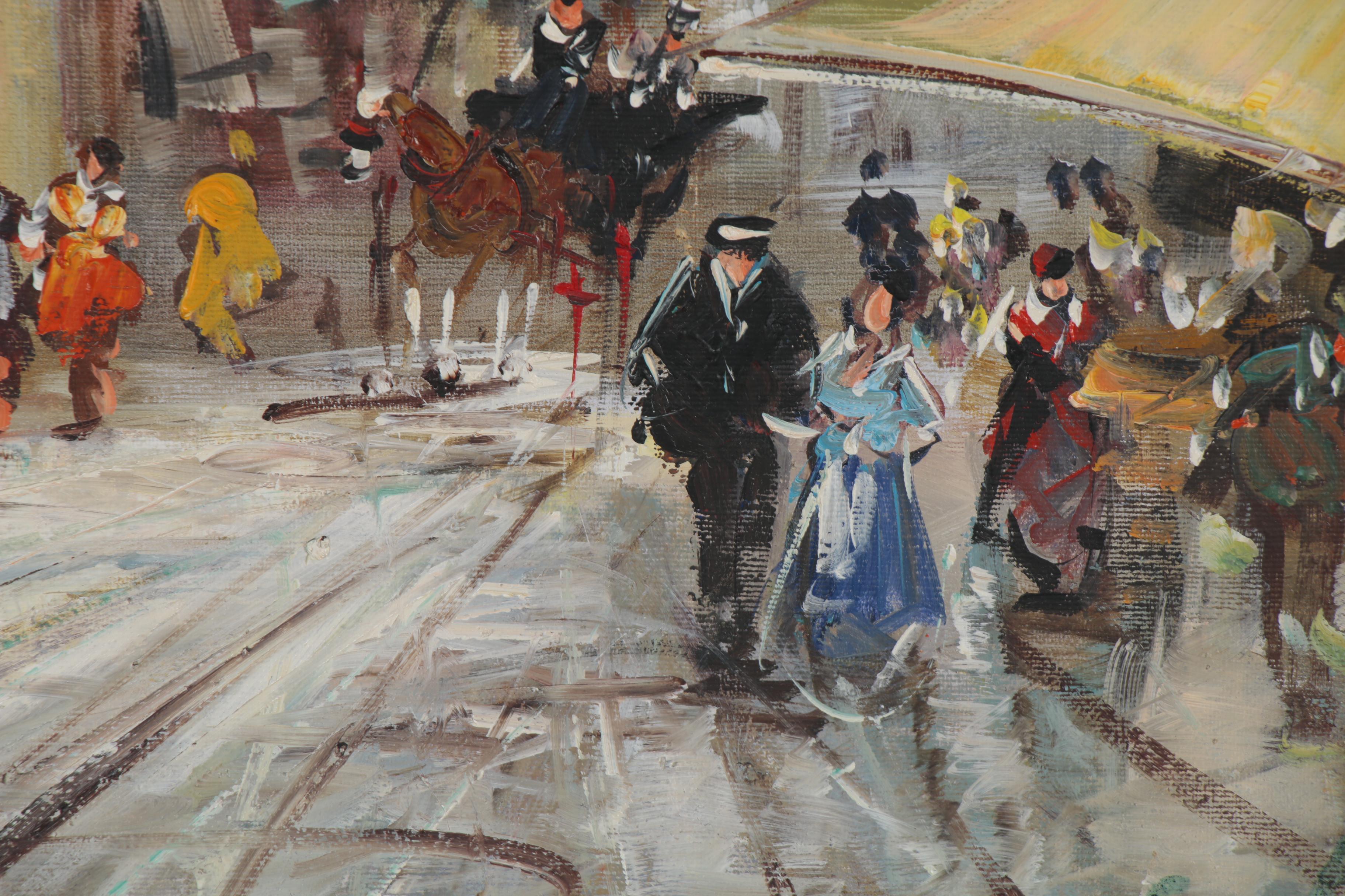 Nelusco Sarti Italian Street Scene Acrylic Painting, Late 20th Century