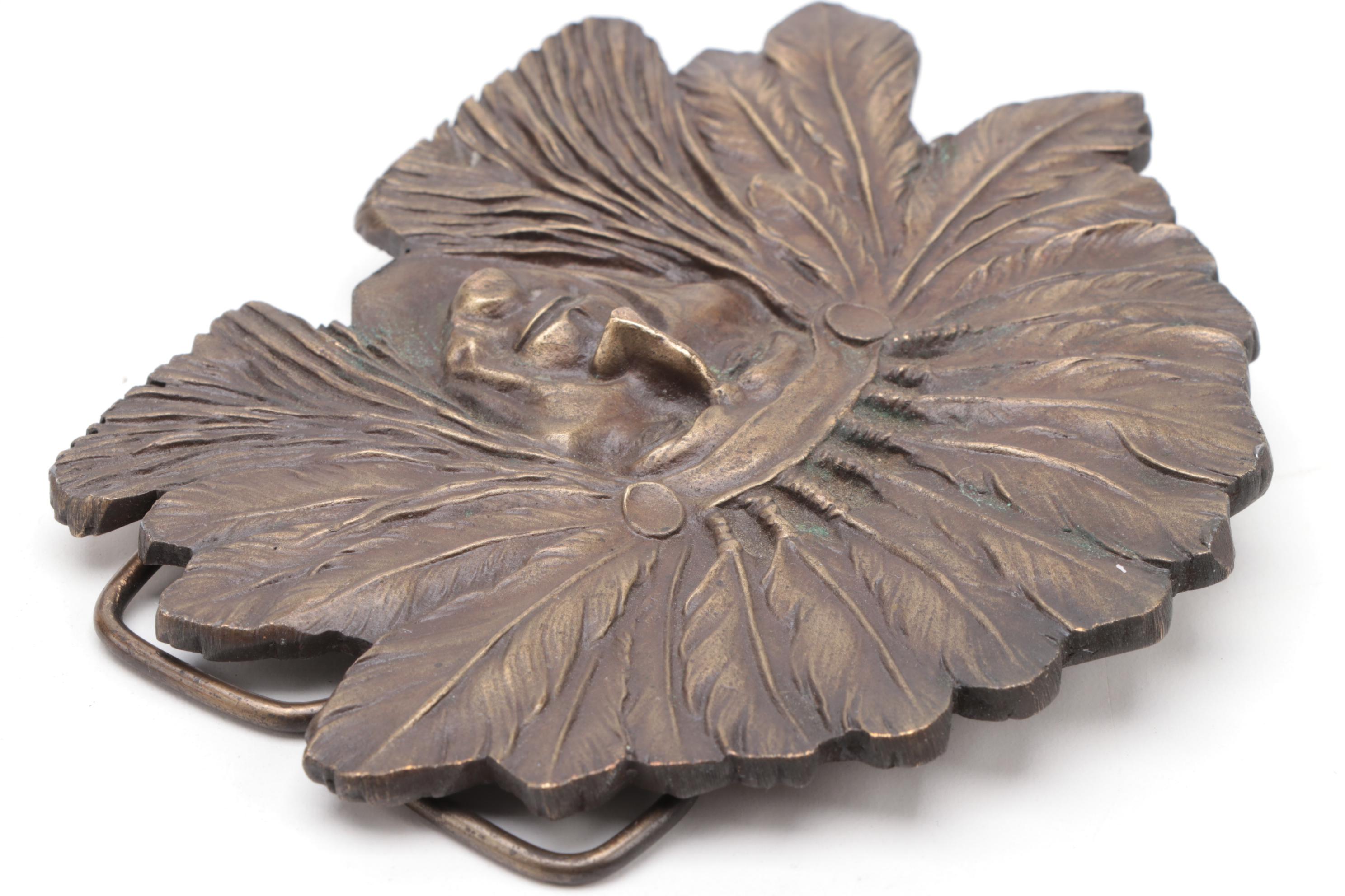 Bergamot Brass Works Cast Metal Native American Motif Belt Buckle