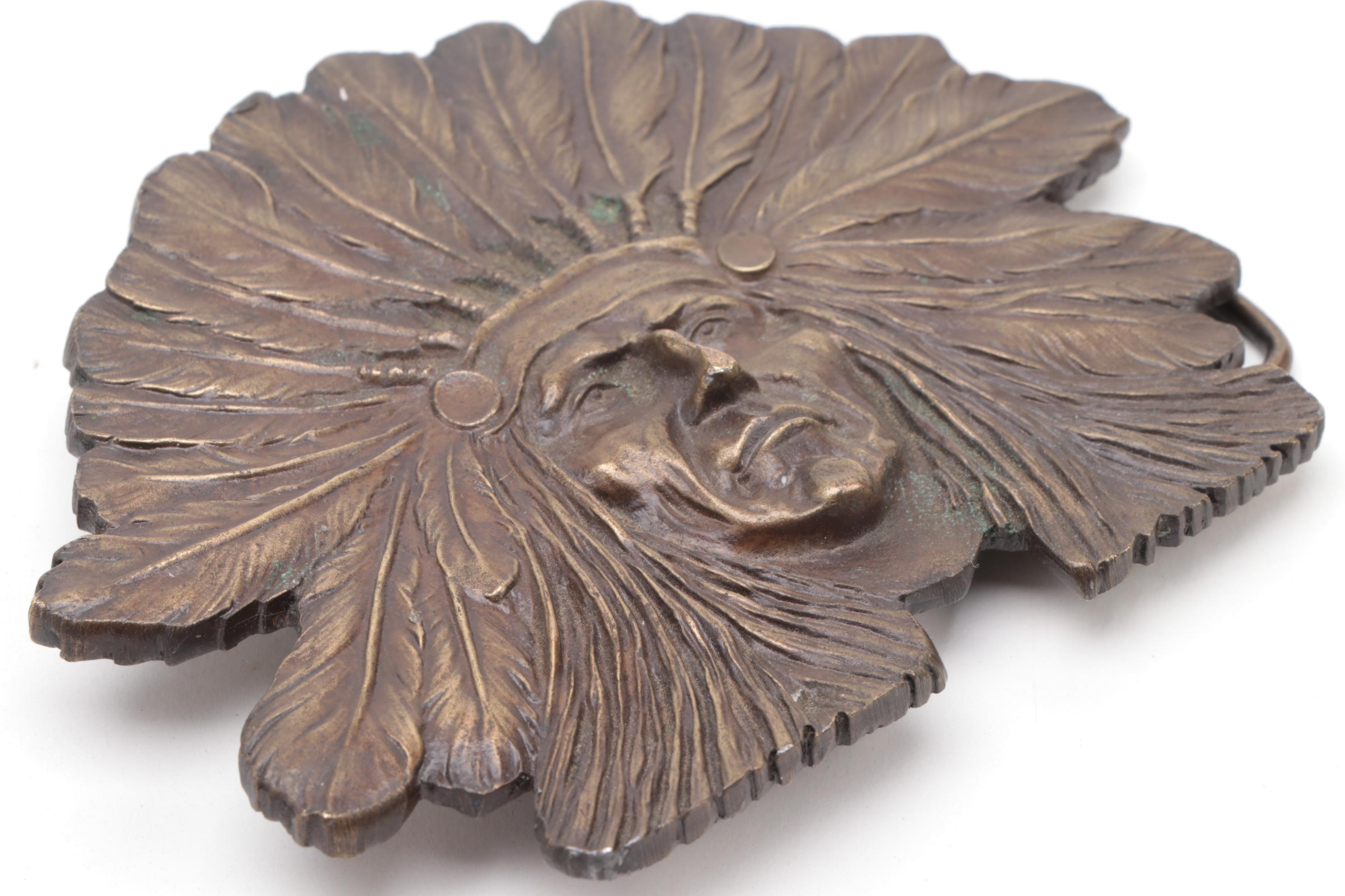 Bergamot Brass Works Cast Metal Native American Motif Belt Buckle