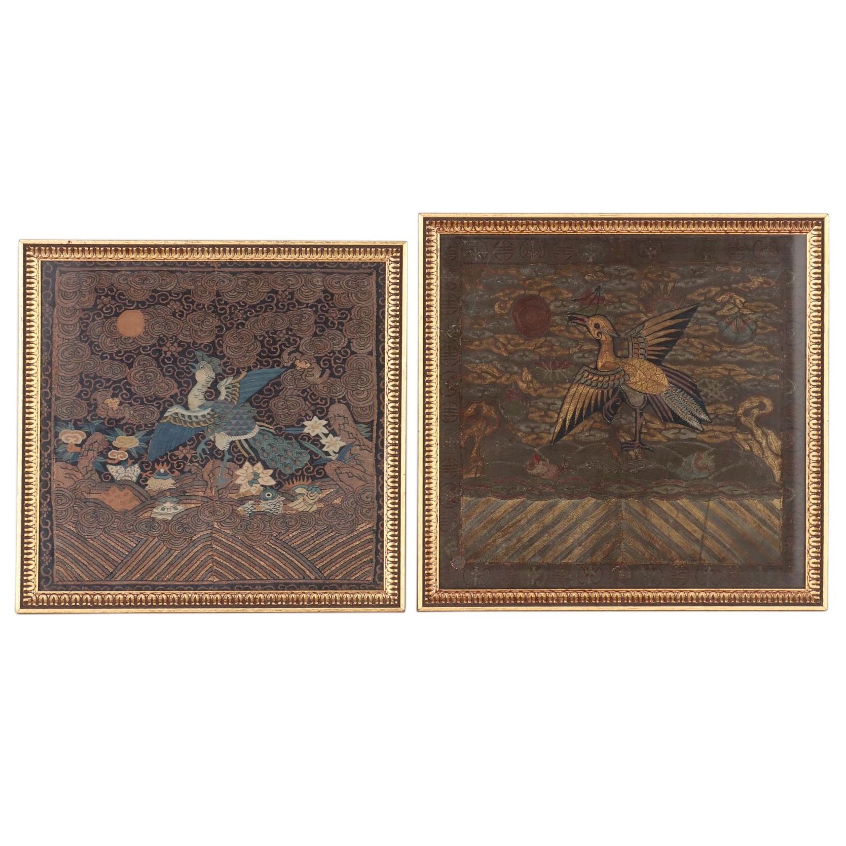 Chinese Qing Dynasty Embroidered Silk and Woven Kesi Civil Rank Badges