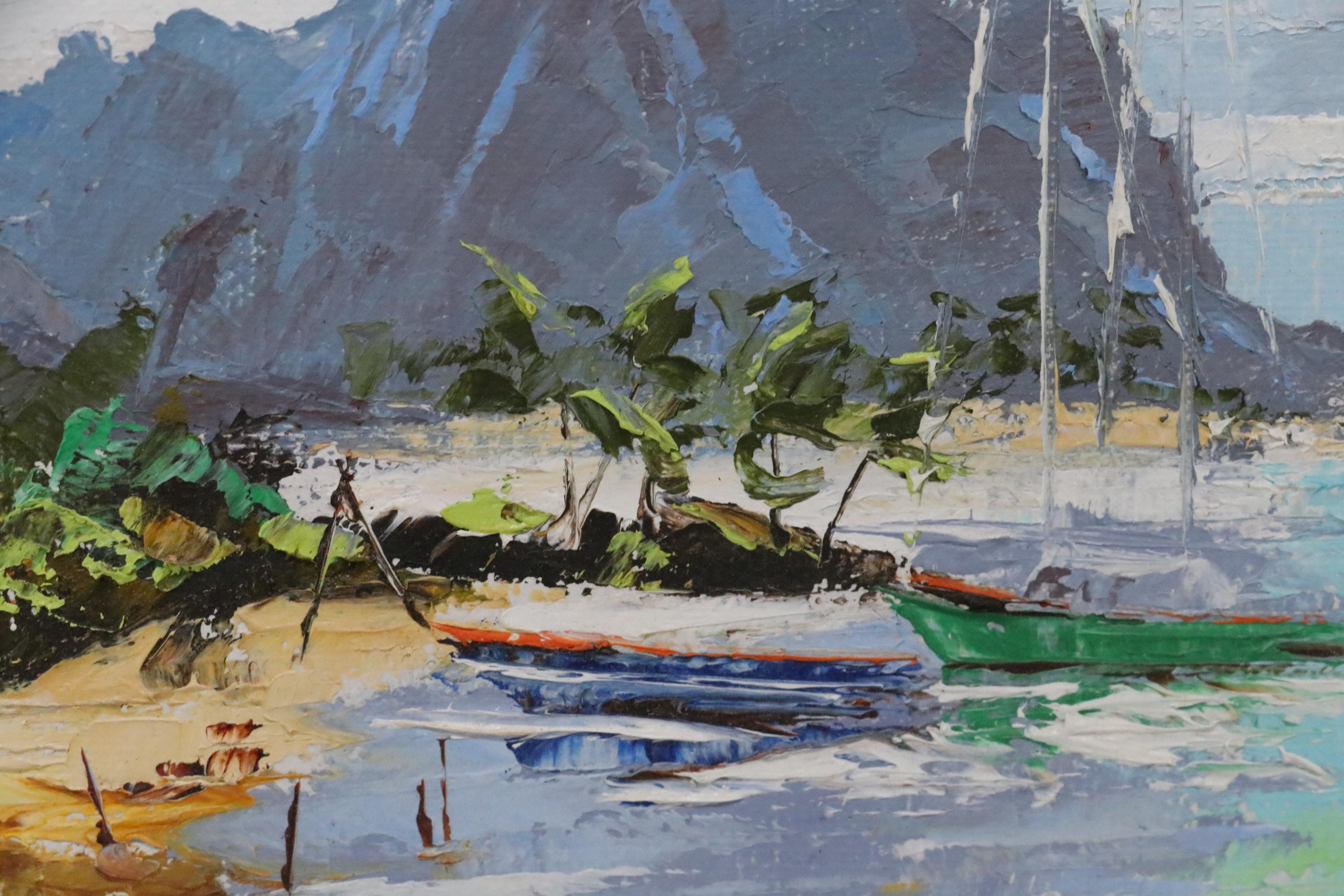 Niki Snyder Oil Painting of Abstract Costal Scene, 1986