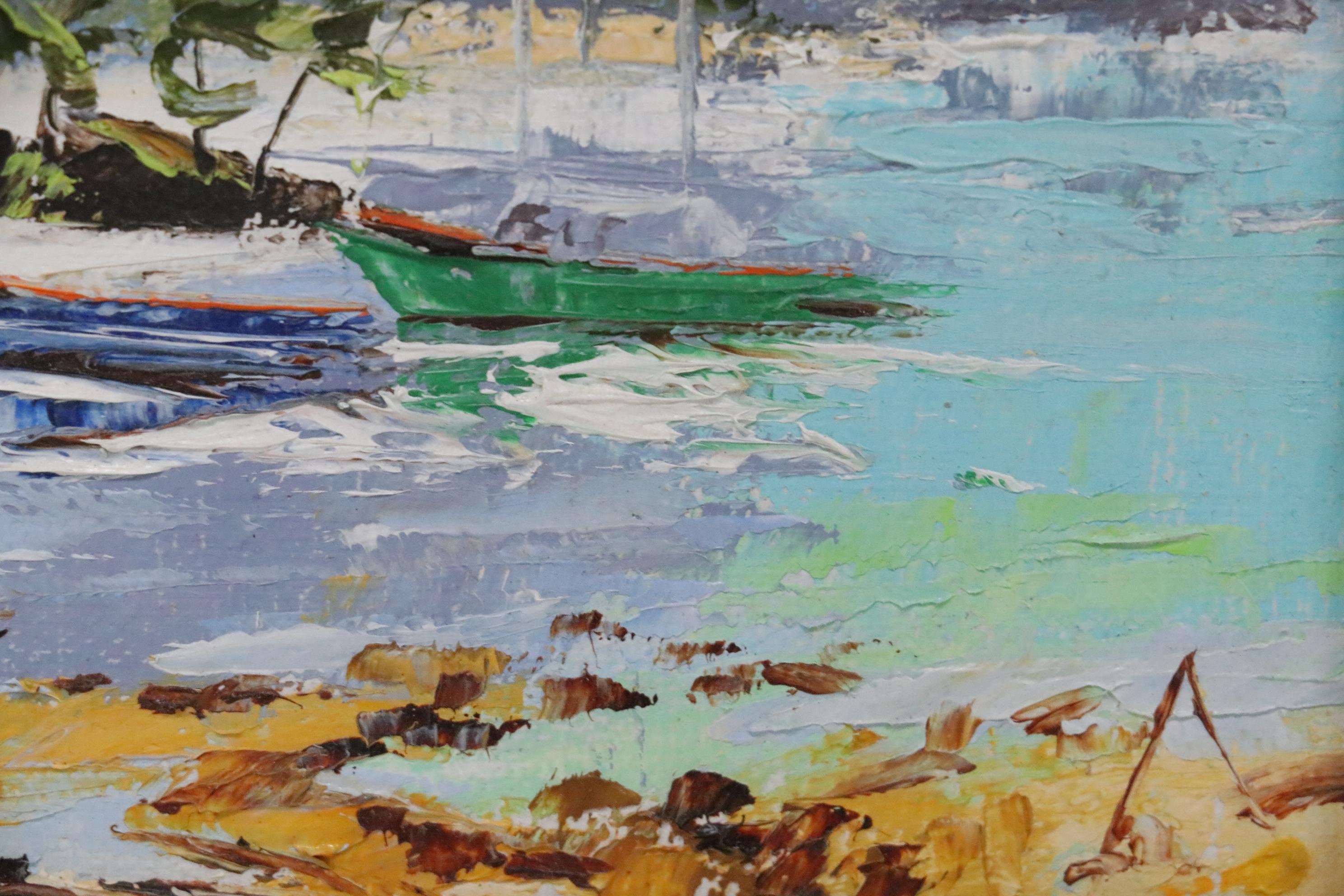 Niki Snyder Oil Painting of Abstract Costal Scene, 1986