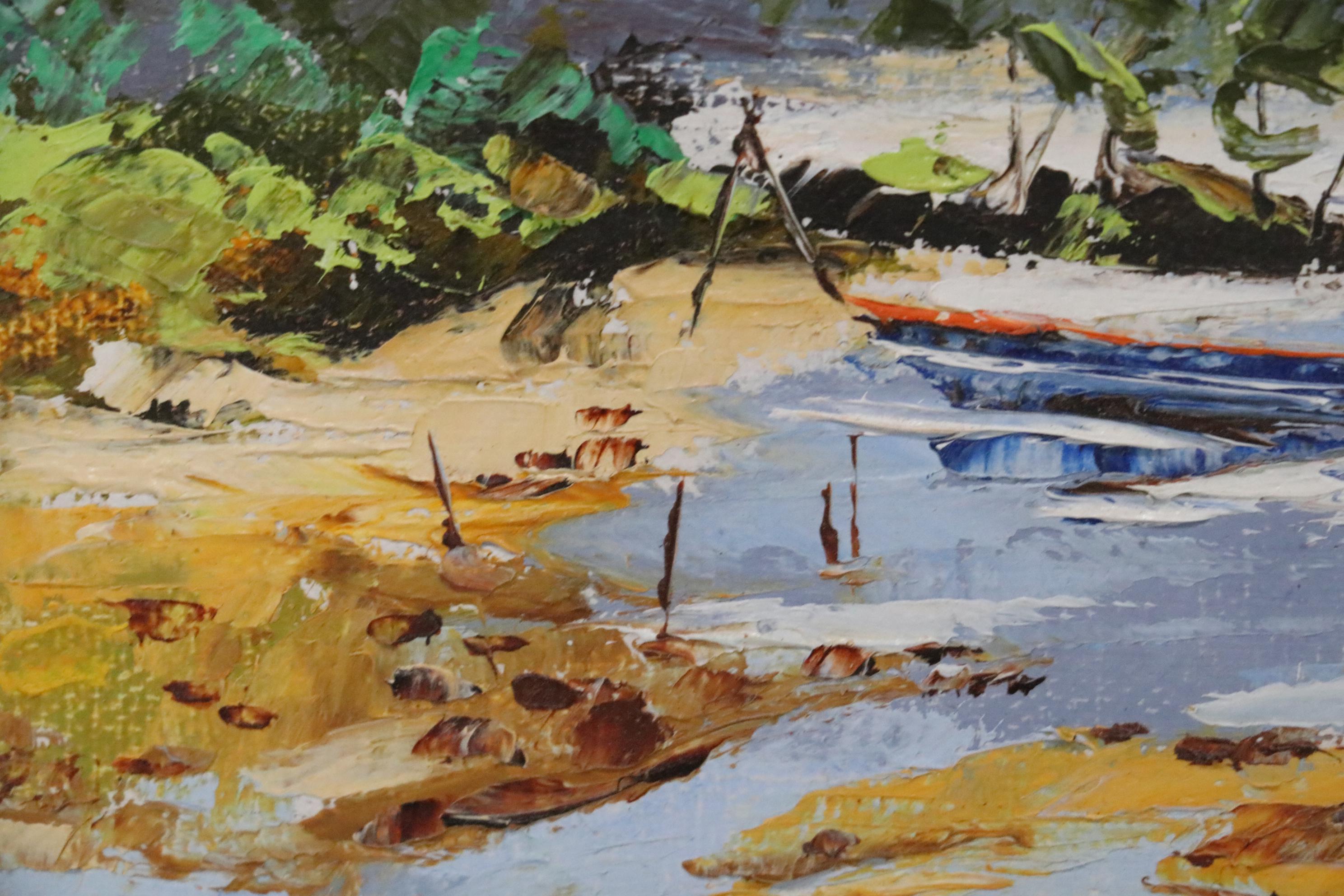 Niki Snyder Oil Painting of Abstract Costal Scene, 1986