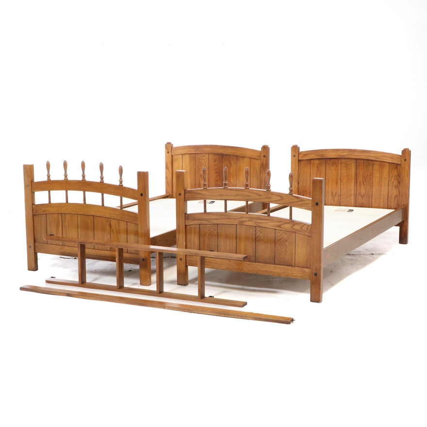 Oak Twin Size Bunk Bed with Ladder and Low Profile Box Springs