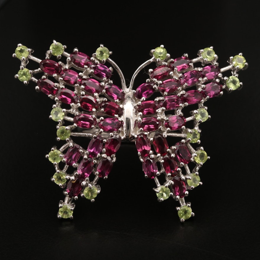 Sterling Silver Butterfly Ring with Garnet and Peridot