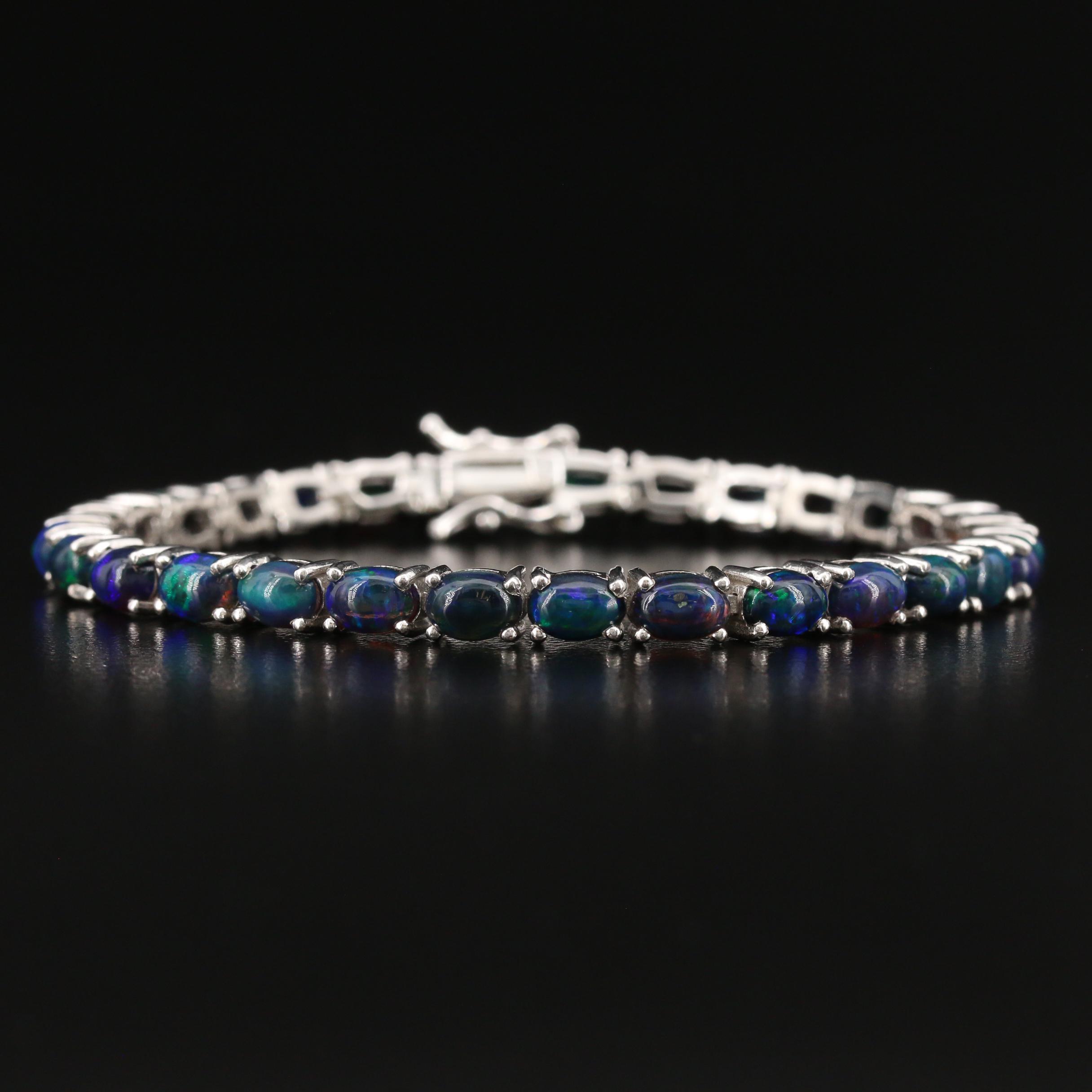 Sterling Silver Opal Link Bracelet