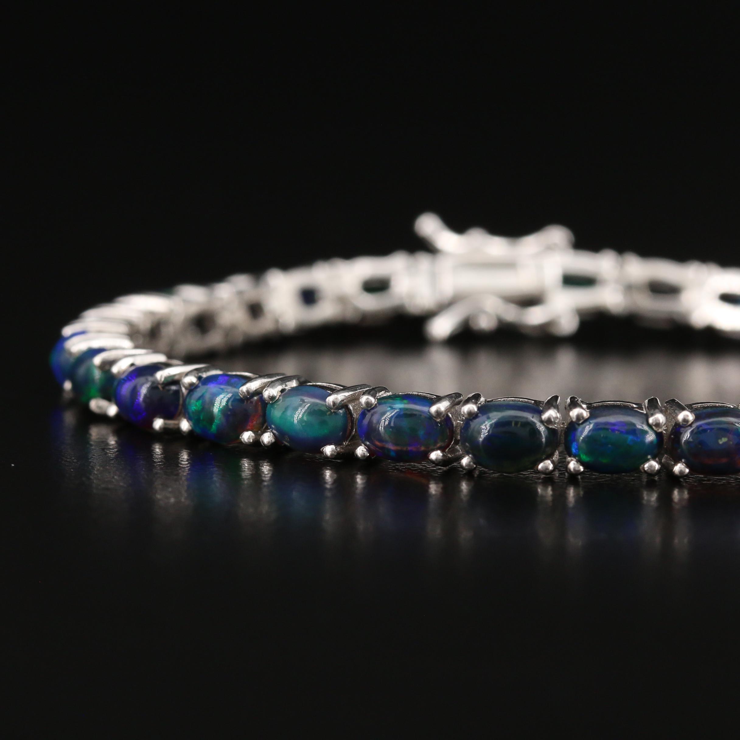 Sterling Silver Opal Link Bracelet