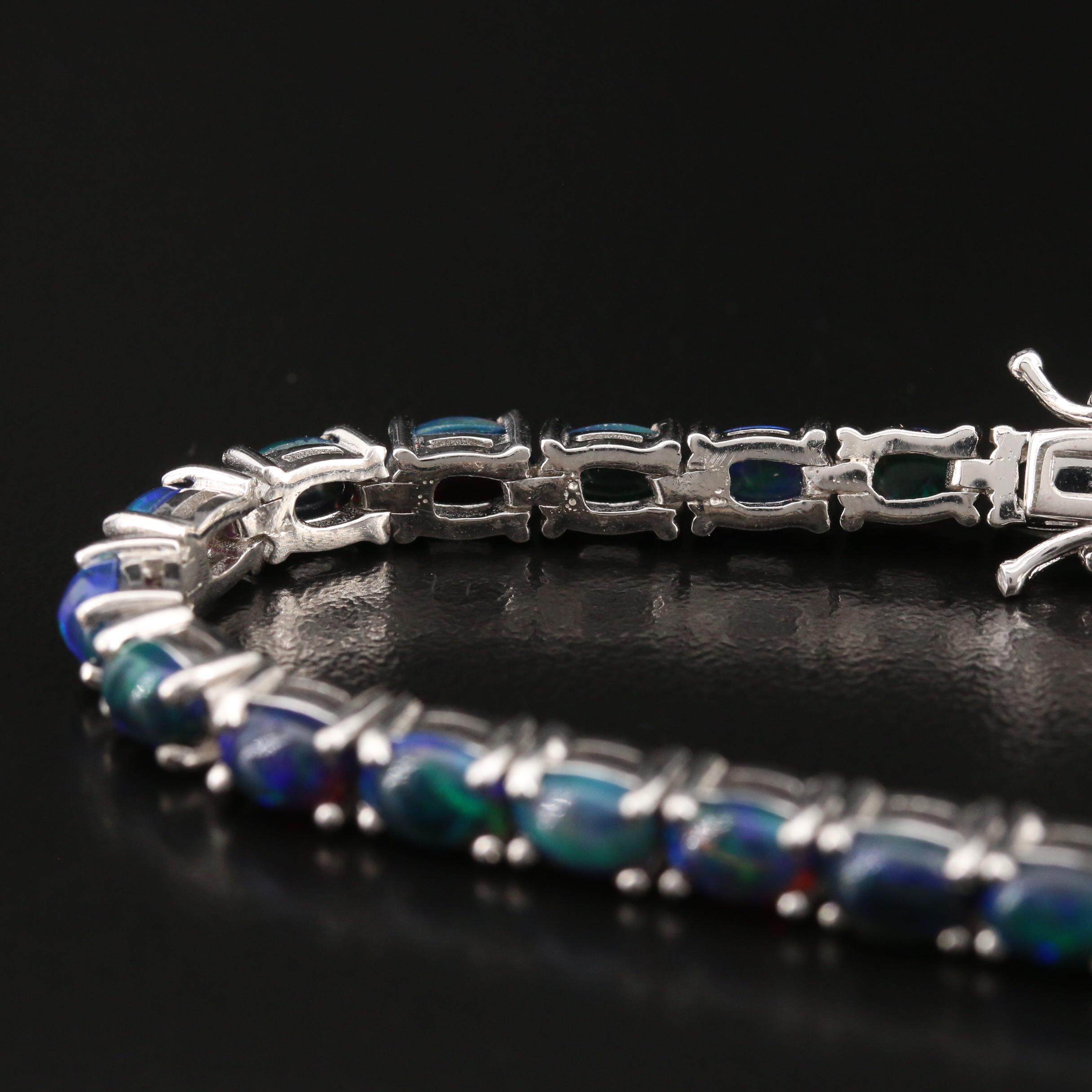 Sterling Silver Opal Link Bracelet